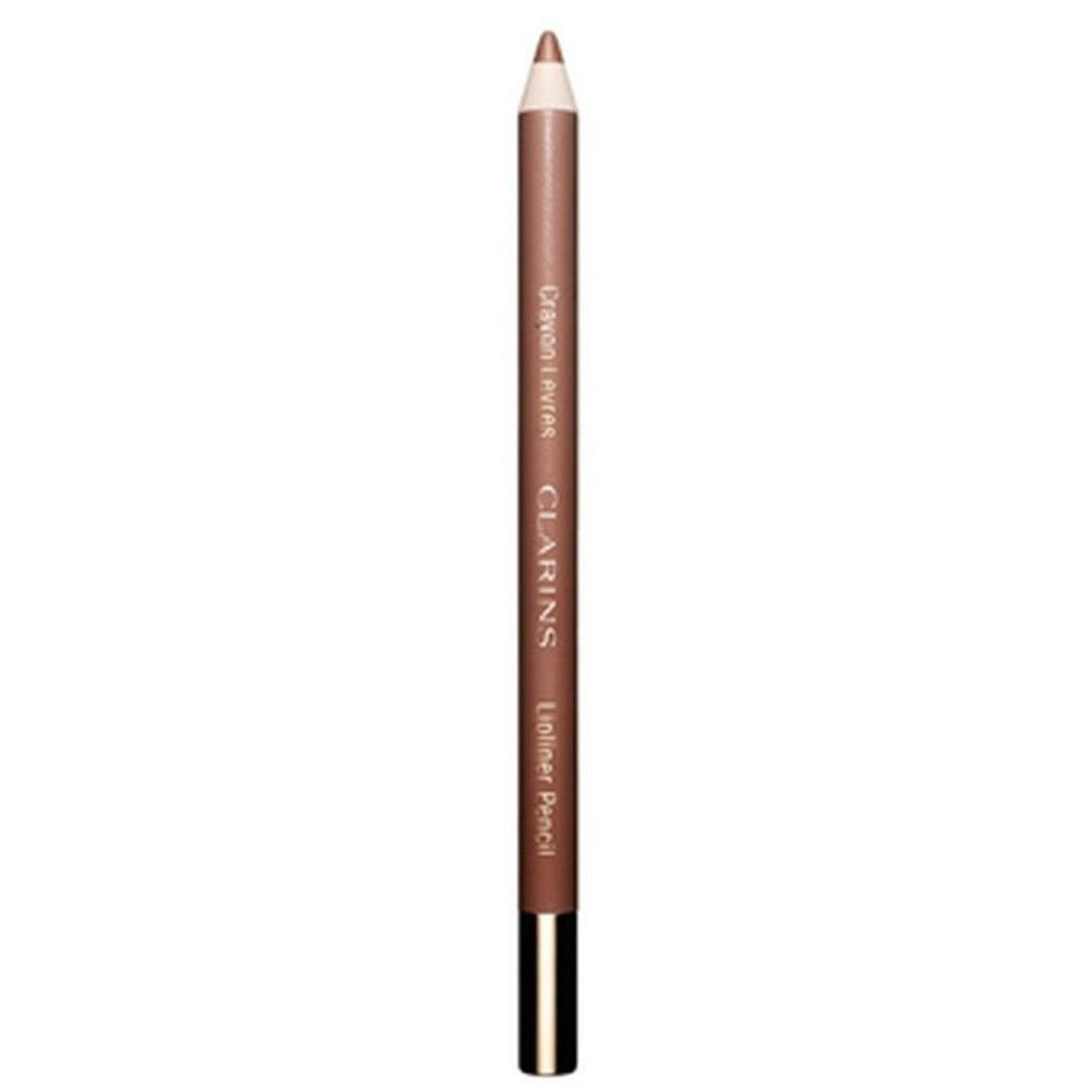 Brauner Stift. Clarins Unliner Pencil. Goldener Ring am Ende. Schwarze Spitze.