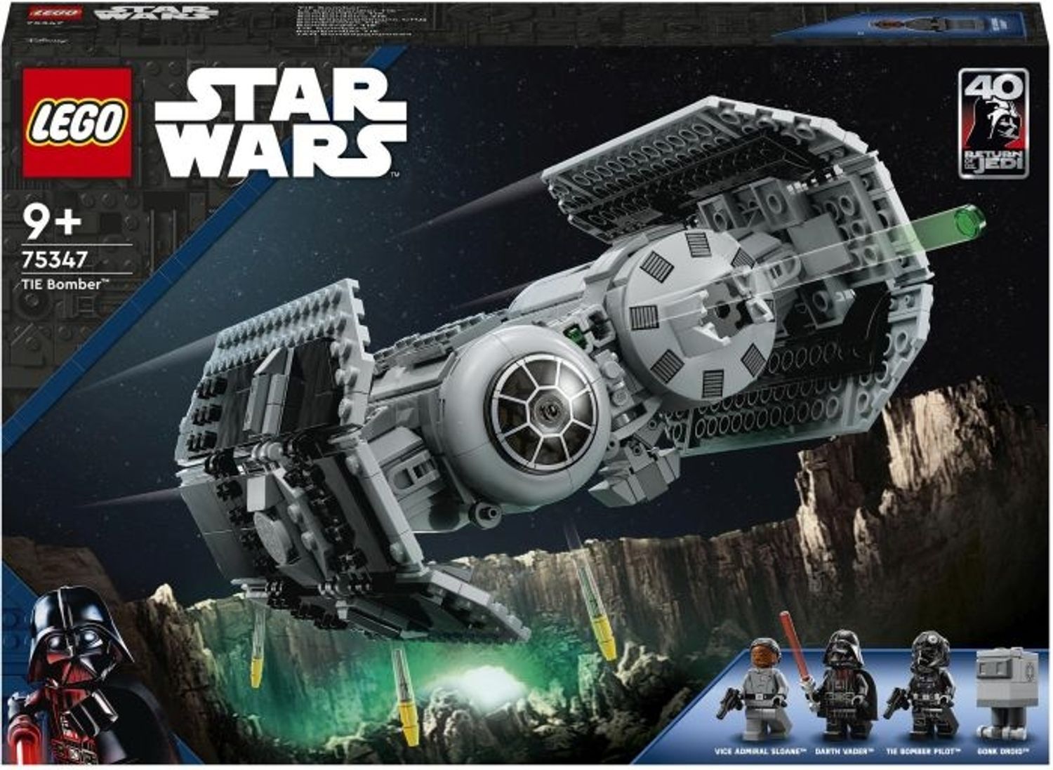 LEGO Star Wars 75347 TIE Bomber. Graues Raumschiff-Modell. Verpackung mit Minifiguren. Altersempfehlung: 9+.
