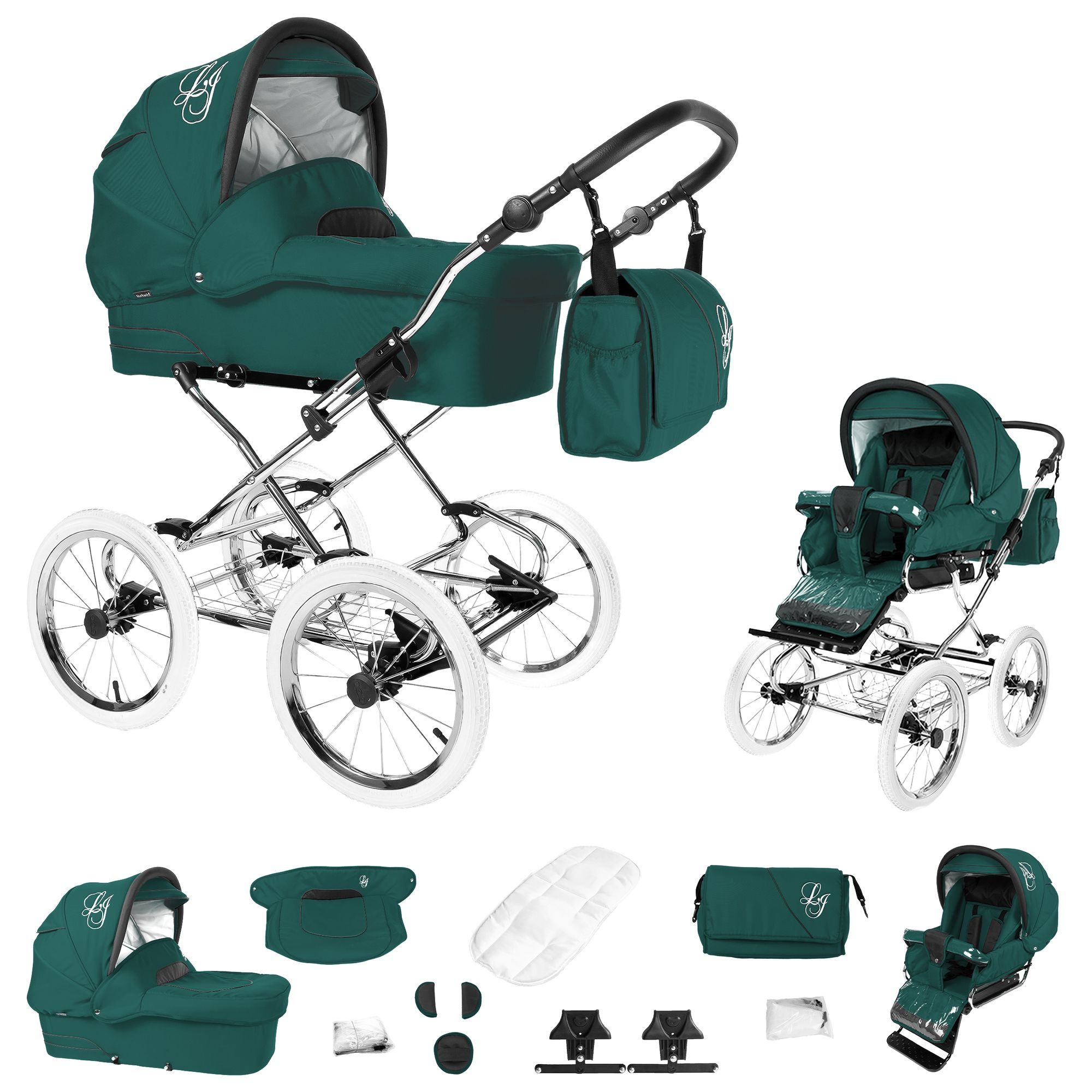 Bebebi Loving 2 in 1 Kombikinderwagen Nostalgie Kinderwagen, Green Tender Peak
