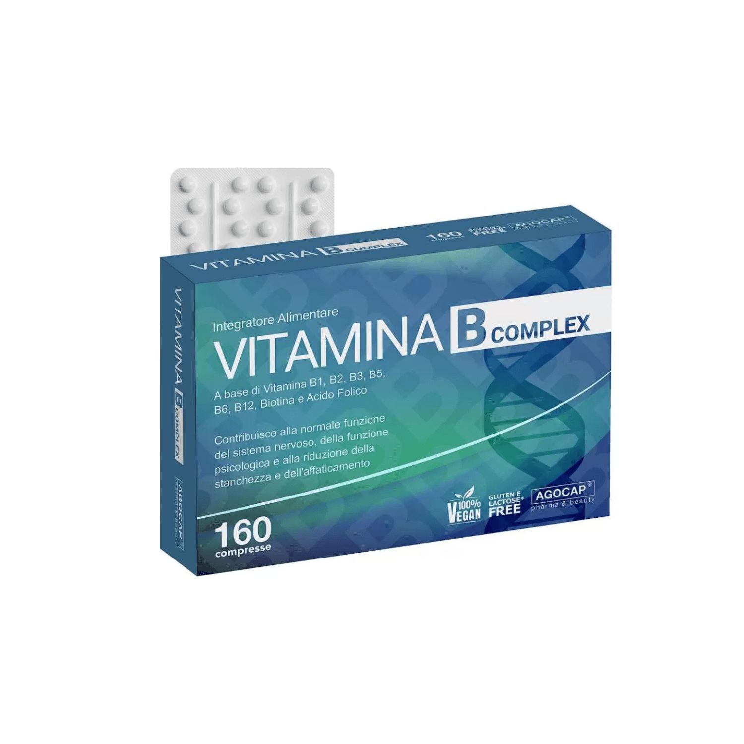Confezione di Vitamina B Complex, 160 compresse. Vegan e senza glutine.