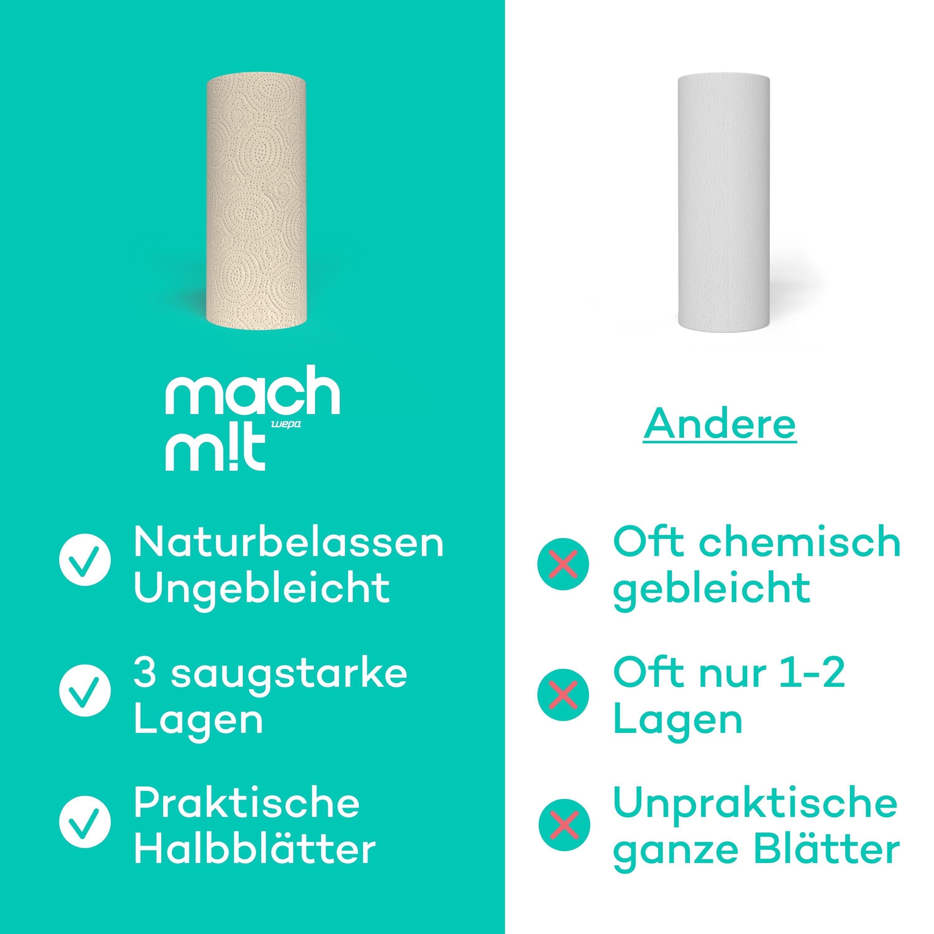 4 x Küchenrolle 3-lagig aus recyceltem Karton mach m!t PURE