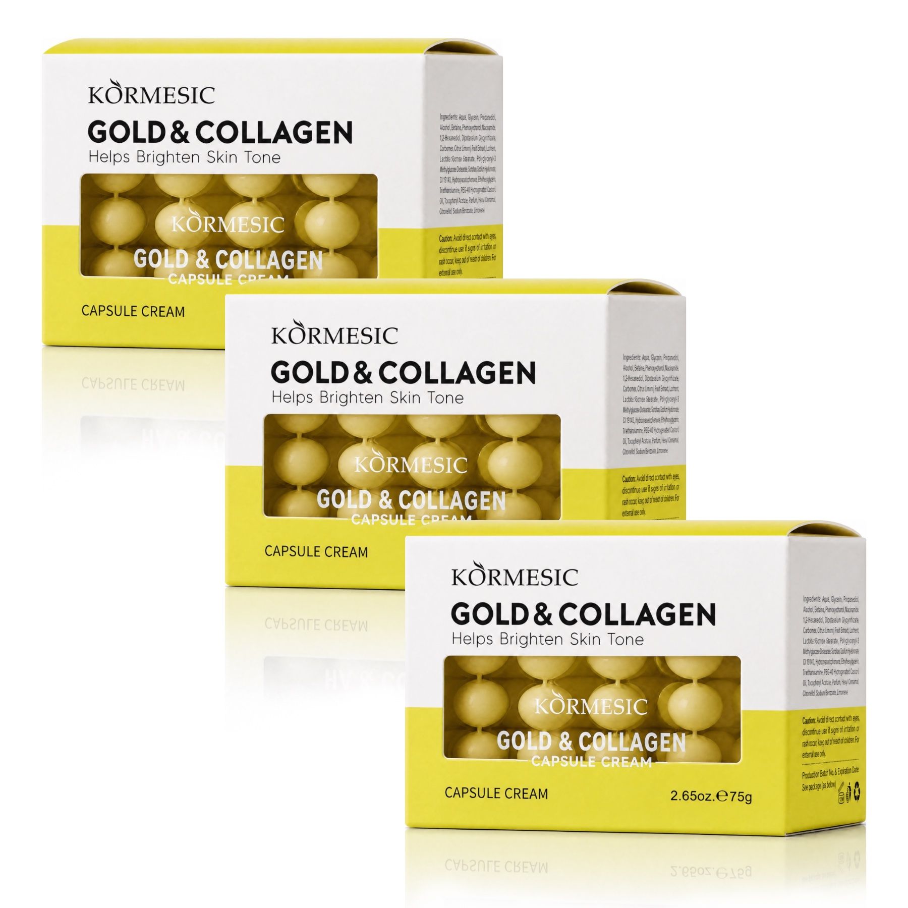 Crema viso in capsule KORMESIC al collagene e oro – Luminosità radiosa