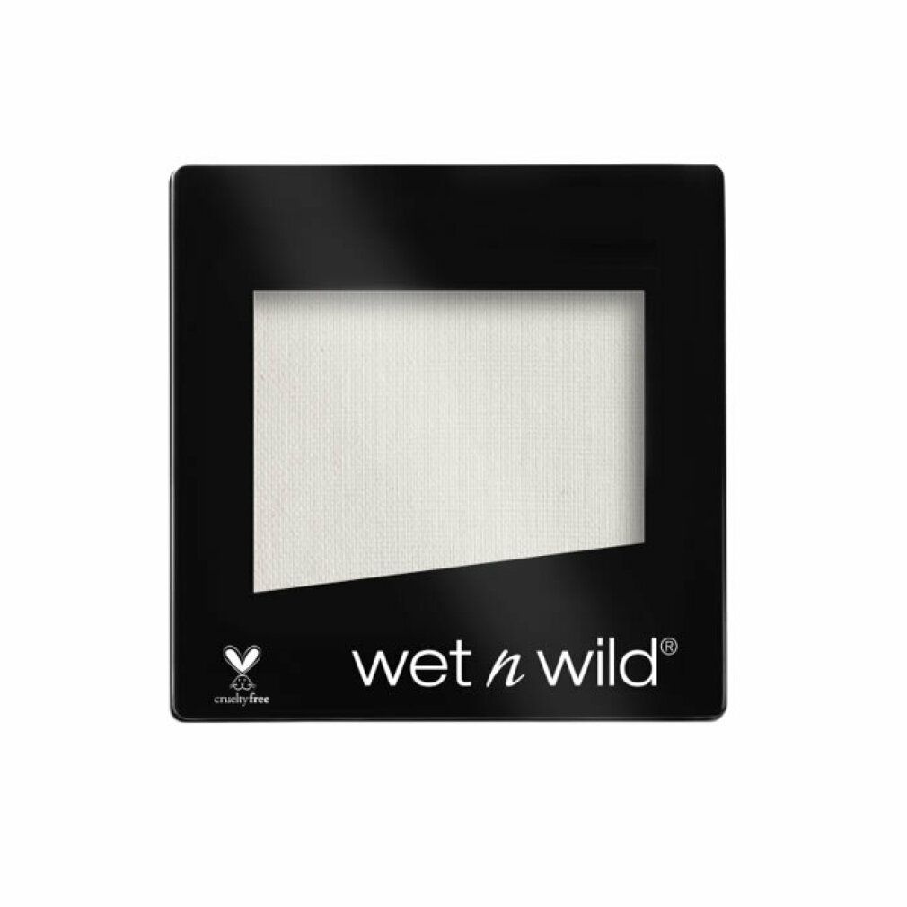 Quadratische Lidschatten-Palette in Schwarz mit weißem Lidschatten. Marke: wet n wild. Cruelty-free-Logo.