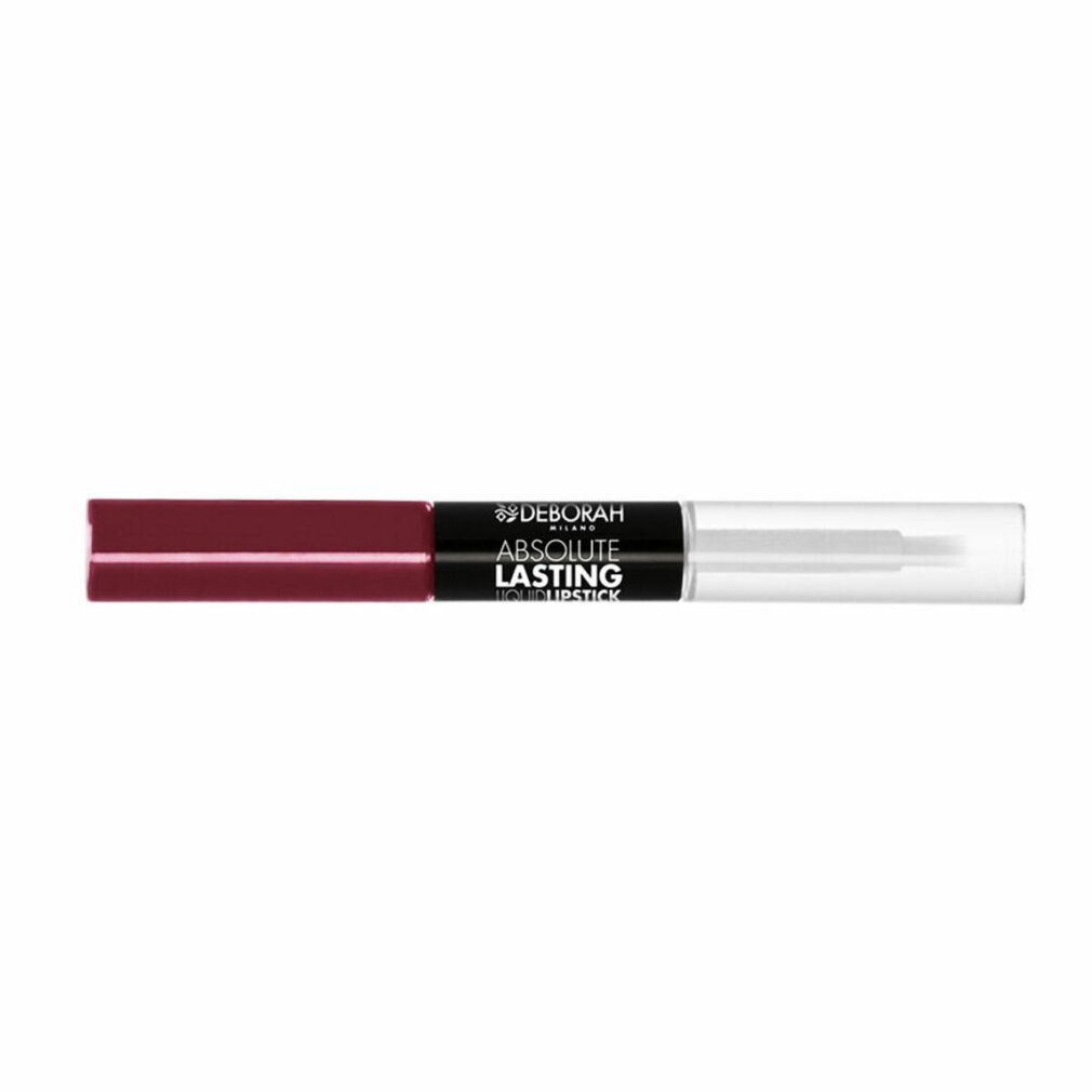 Doppel-Lippenstift. Dunkelroter Lippenstift und transparente Applikator-Seite. Schwarzer Mittelteil mit Schriftzug: Absolute Lasting Lipstick.