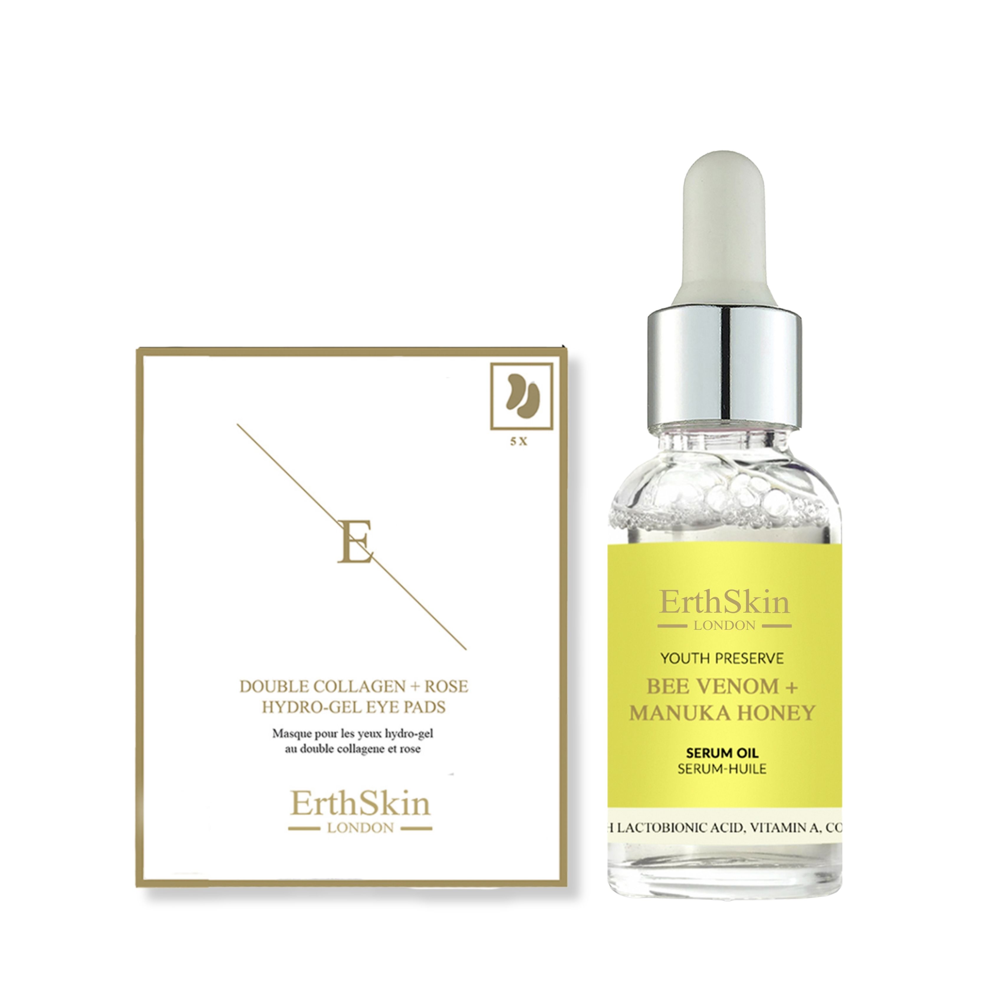 ErthSkin London Bienengift + Manuka-Honig-Serumöl + Doppelkollagen-Augenpads set