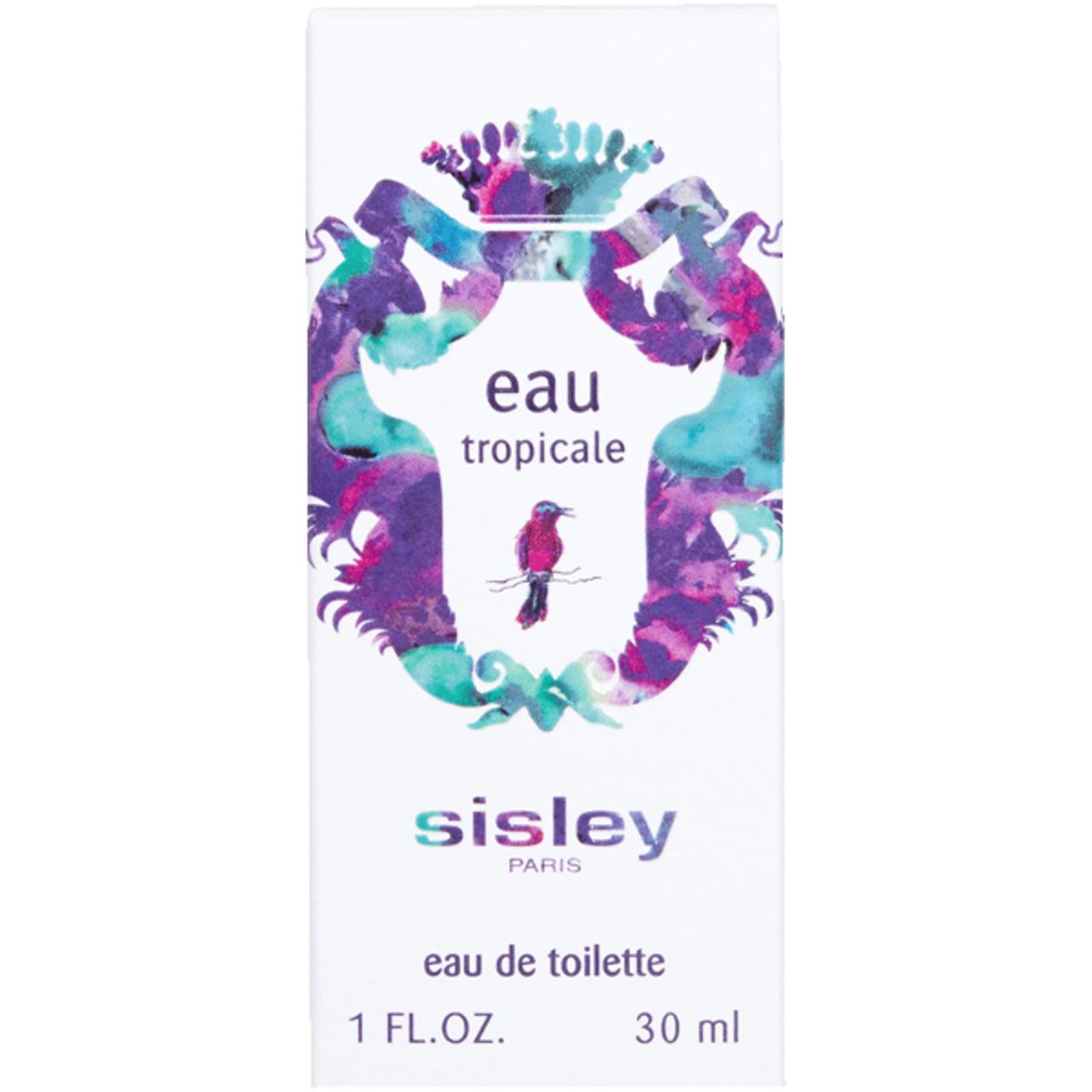 Weiße Verpackung mit "eau tropicale" und Vogel-Logo. Text: "sisley paris", "eau de toilette", 30 ml.