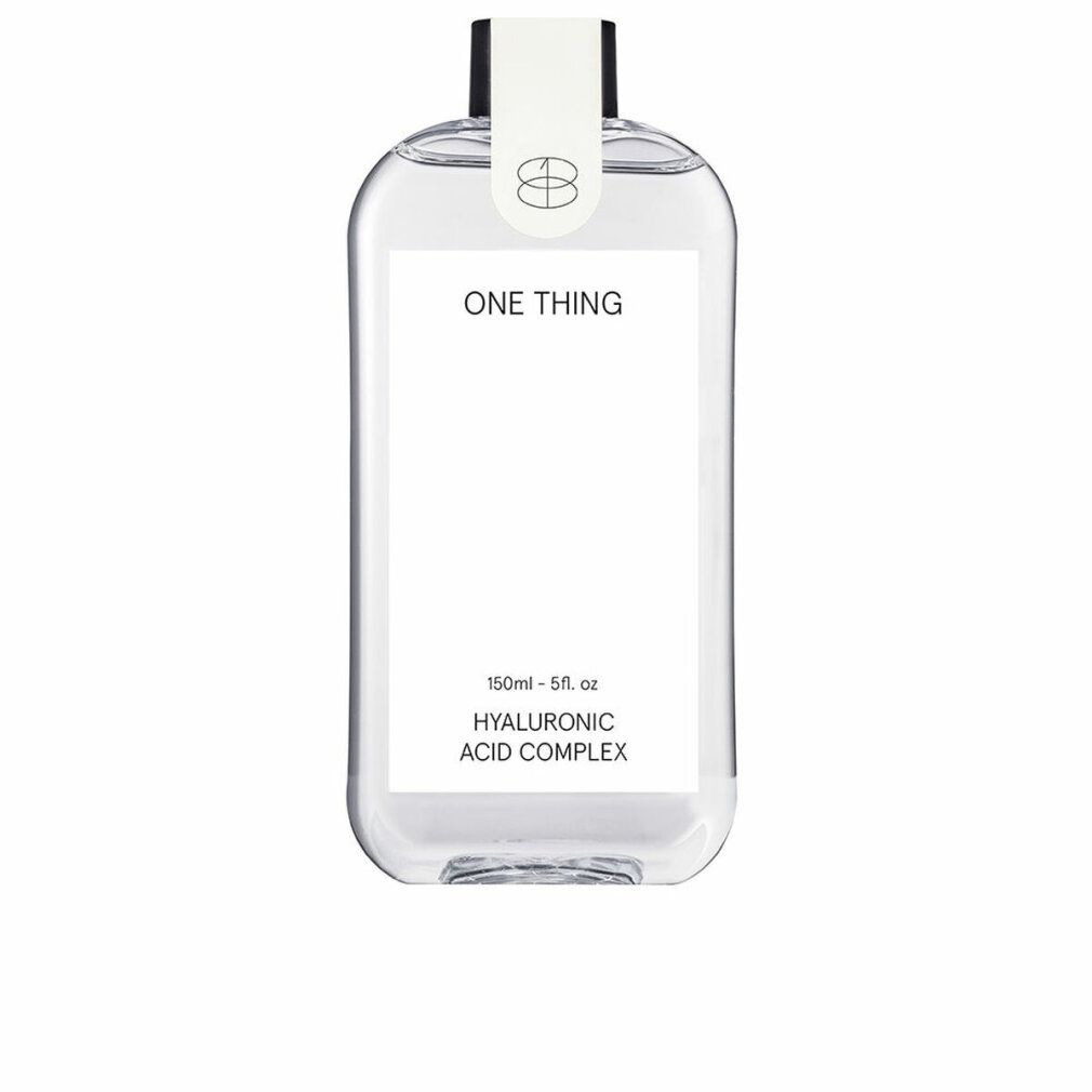 Klare Flasche mit weißem Etikett. Aufschrift: ONE THING, Hyaluronsäure-Komplex. Schwarzer Verschluss.