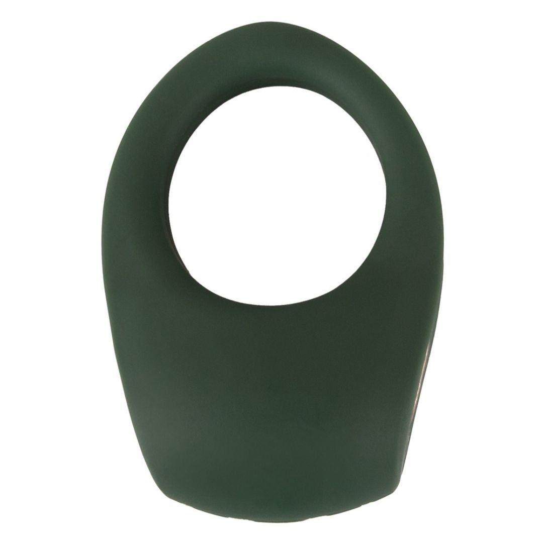 Dunkelgrüner Penisring, ovale Form mit Ringöffnung.