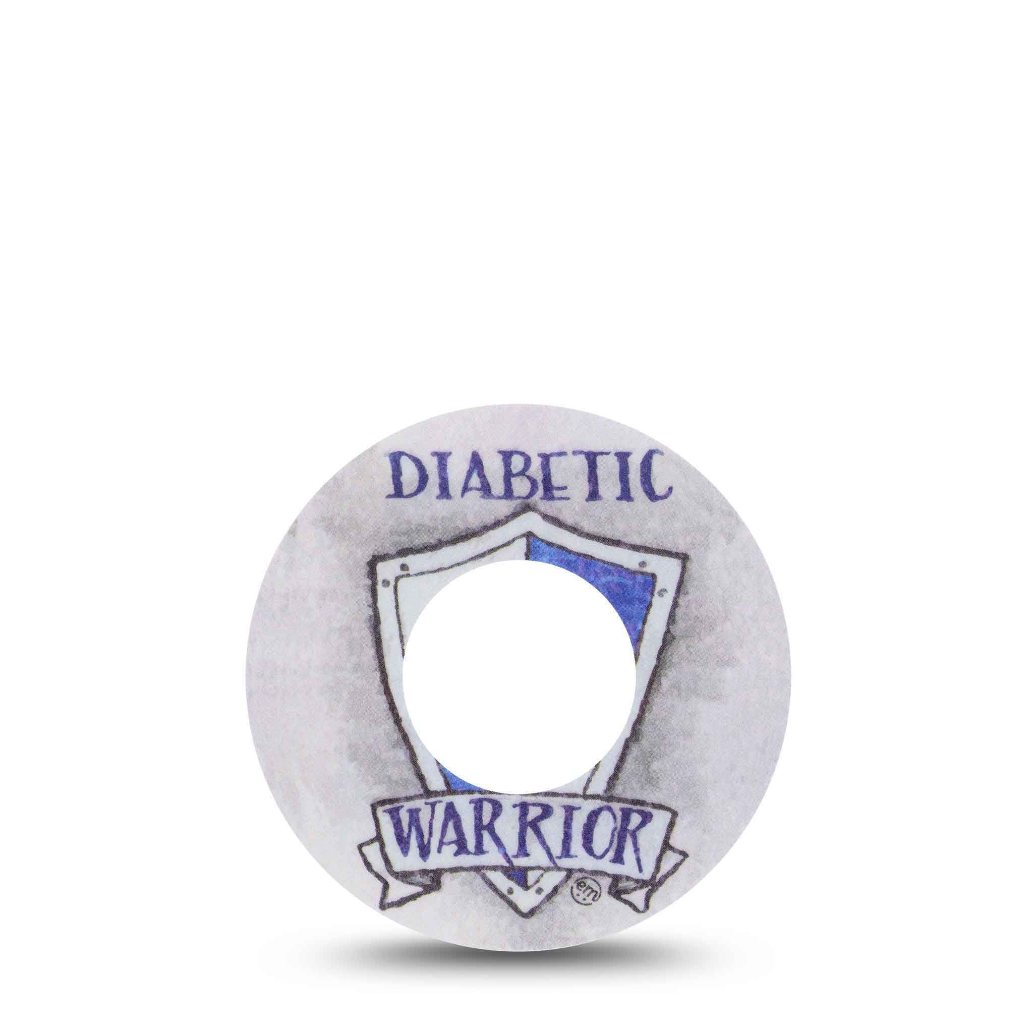 Runder Aufkleber mit blauem Schild-Design und Text "DIABETIC WARRIOR".