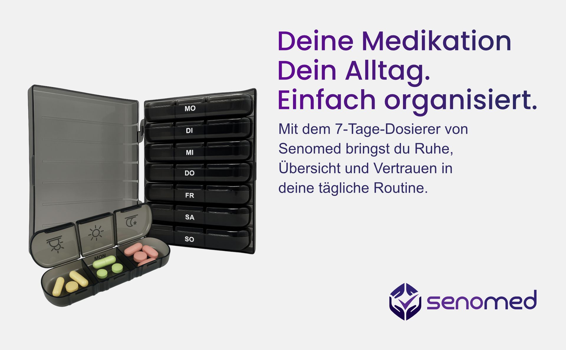 Senomed - Tablettenbox mit 3 Fächern pro Tag – Wochendosierer schwarz