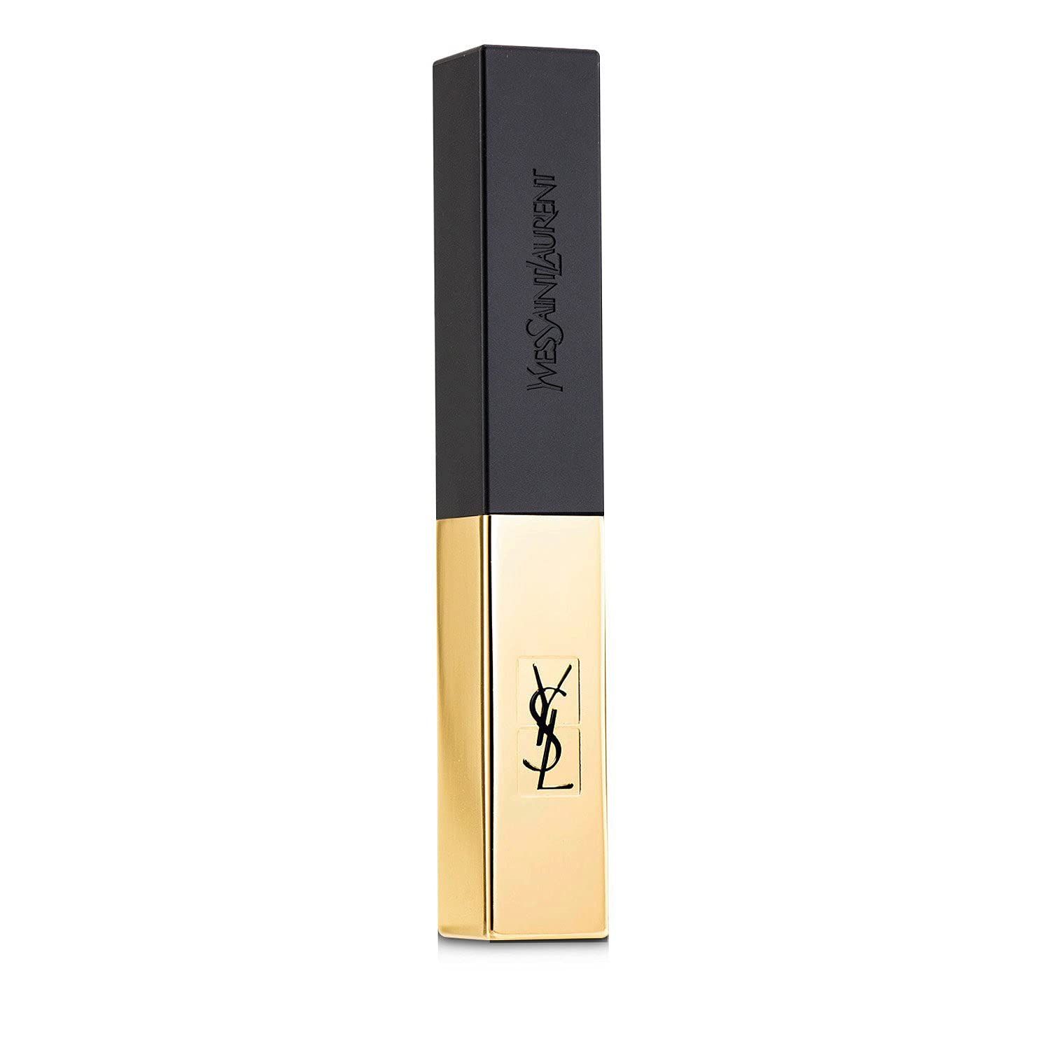 Goldener Lippenstift mit schwarzem Deckel. Marke: Yves Saint Laurent. Schwarze Schrift auf goldenem Hintergrund.