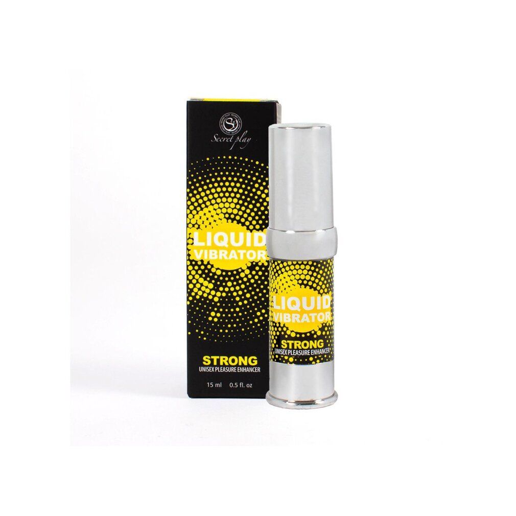 Produkt und Verpackung. Aufschrift "LIQUID VIBRATOR STRONG UNISEX PLEASURE ENHANCER".