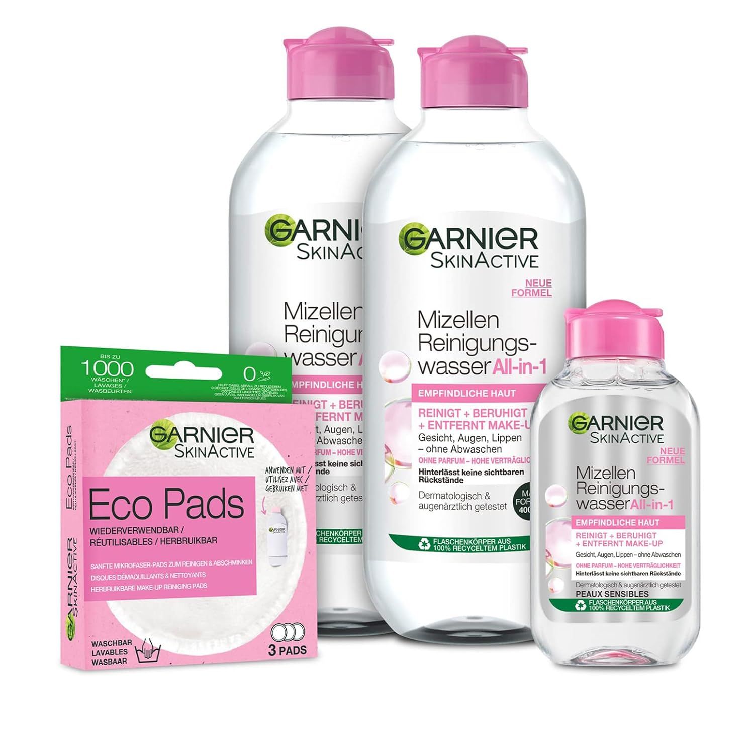 Garnier Gesichtsreinigungsset mit Mizellenwasser, Mini-Mizellenwasser und Eco Pads