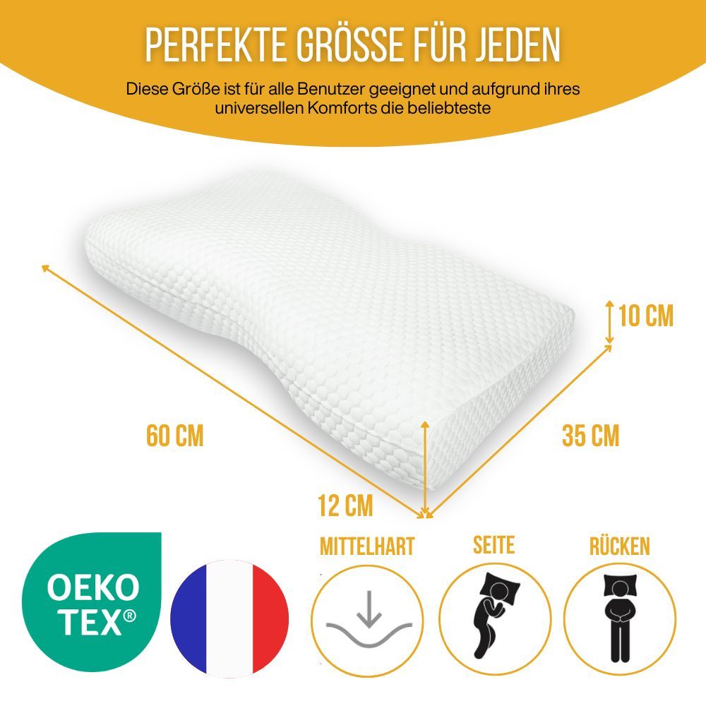 Ergonomisches Kissen. Maße: 60x35x10/12 cm. Oeko-Tex. Französische Flagge. Weiß.