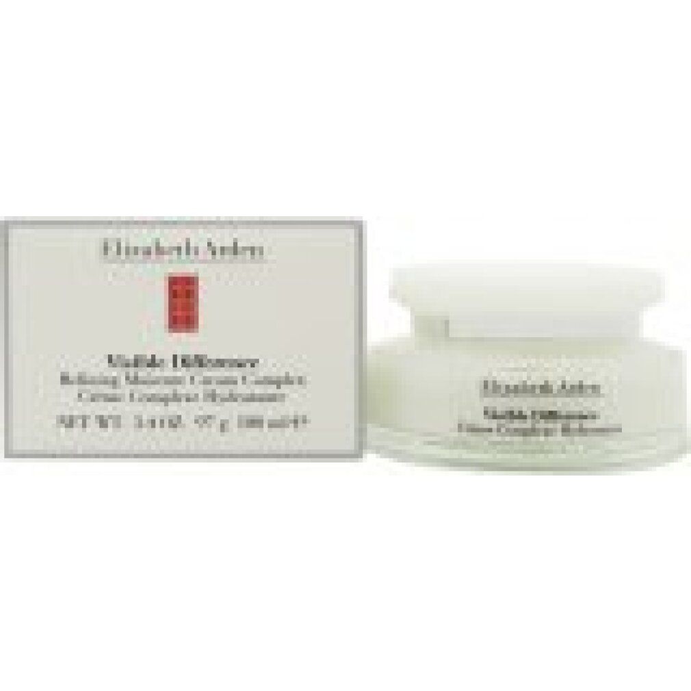 Creme-Tiegel und Schachtel. Aufschrift: Elizabeth Arden Visible Difference Refining Moisture Creme Complex. Weiße Verpackung.