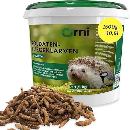 Orni Soldatenfliegenlarven getrocknet | Insektenfutter für Wildvögel, Igel, Reptilien & Eichhörnchen