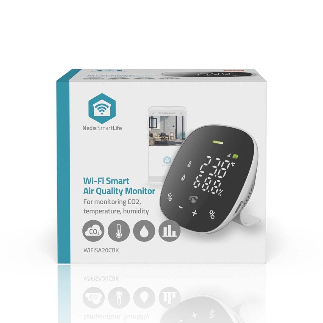 Nedis SmartLife Luftqualitätsmonitor / Wi-Fi / Display / Kohlendioxid (CO2) / Luftfeuchtigkeit / Te