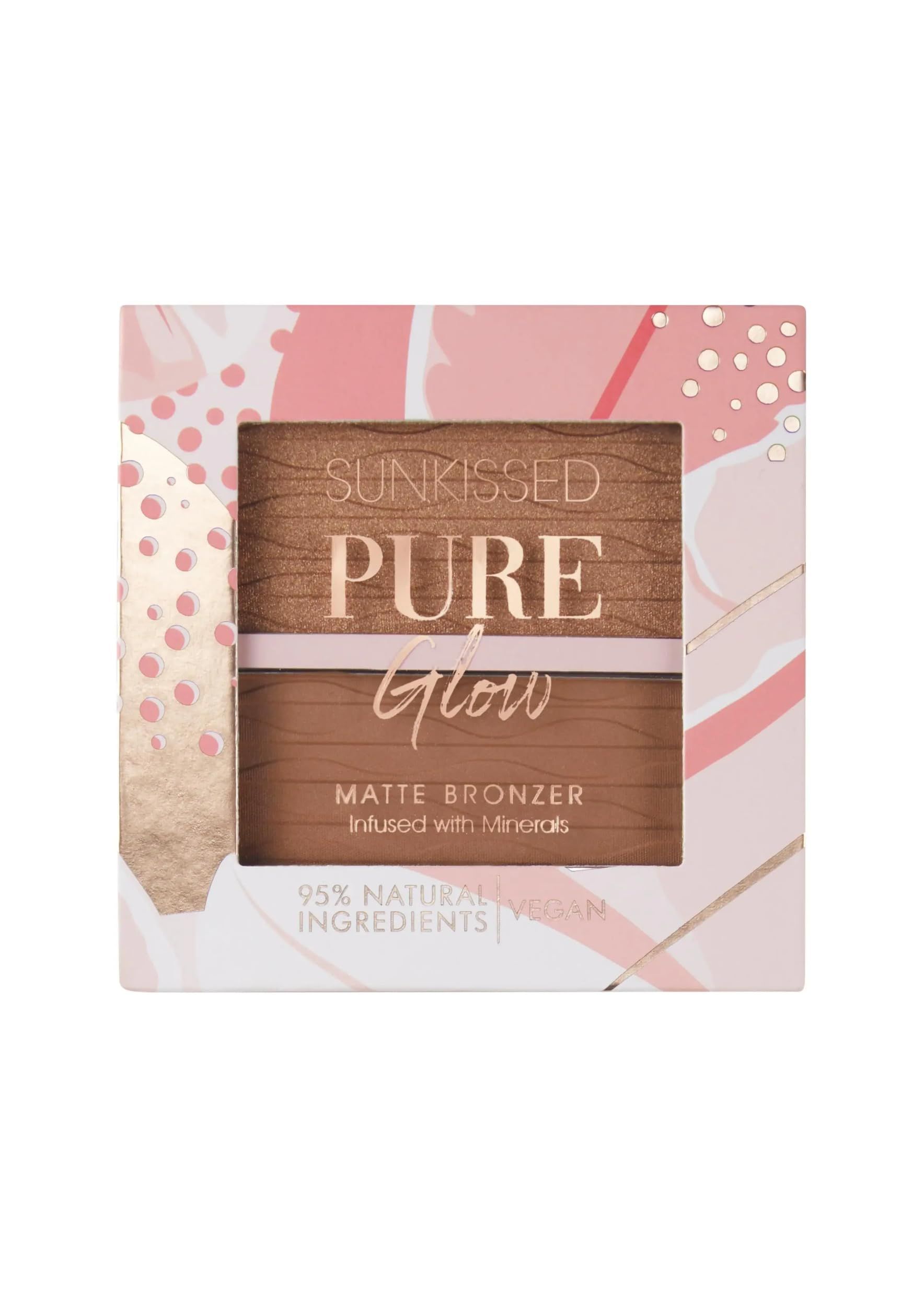 Produktverpackung mit Aufschrift SUNKISSED PURE Glow. Matte Bronzer, 95% natürliche Inhaltsstoffe.