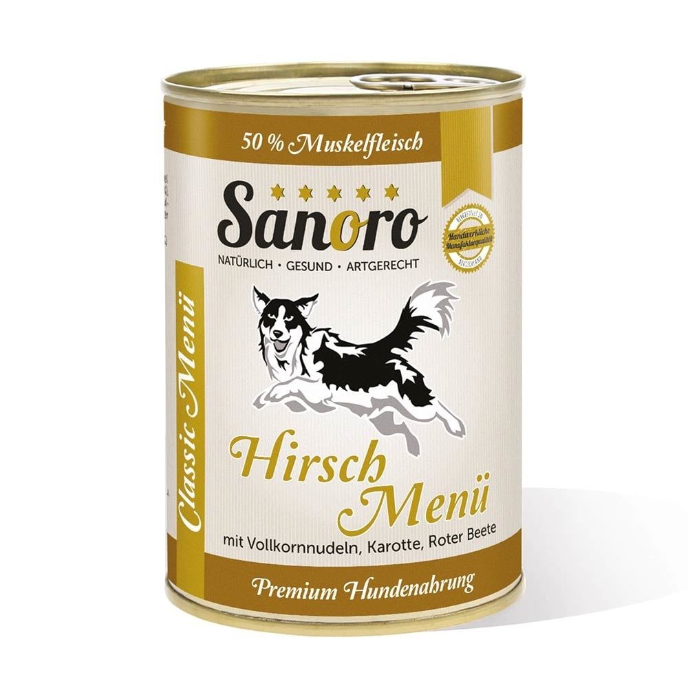 Sanoro - Menü Classic vom Hirsch mit 50 % Fleischanteil, Hartweizennudeln*, Karotte* 400 g
