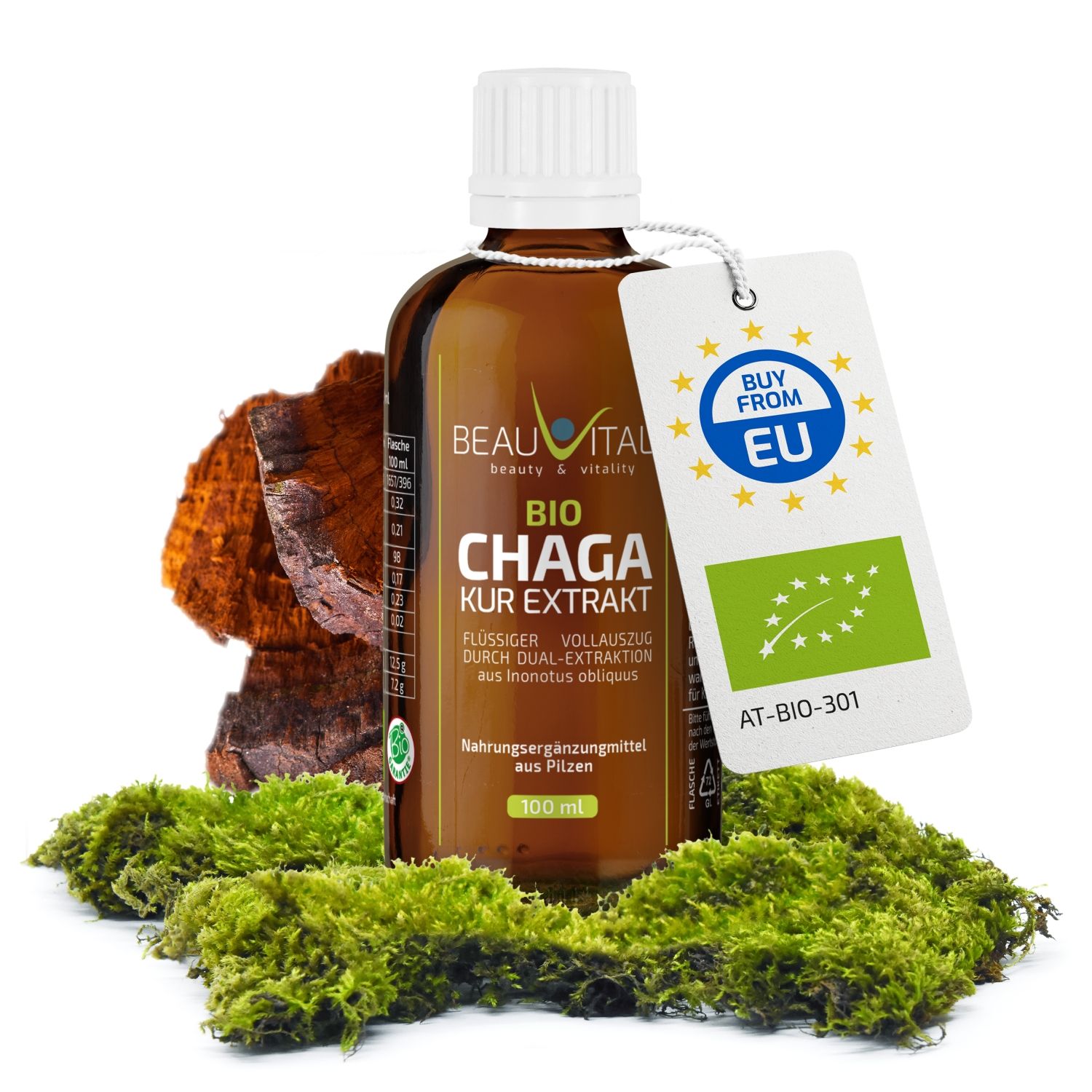 BEAUVITAL® Bio Chaga Kurextrakt | Flüssiger Vollauszug durch Dual-Extraktion