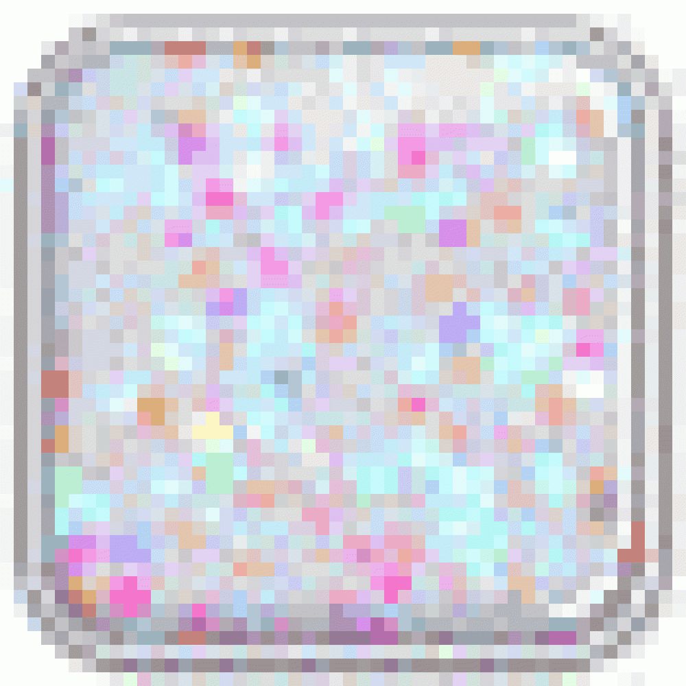 Nahaufnahme von holografischem Glitzer in einer quadratischen Form. Verschiedene Farben, hauptsächlich Weiß, Rosa und Blau.