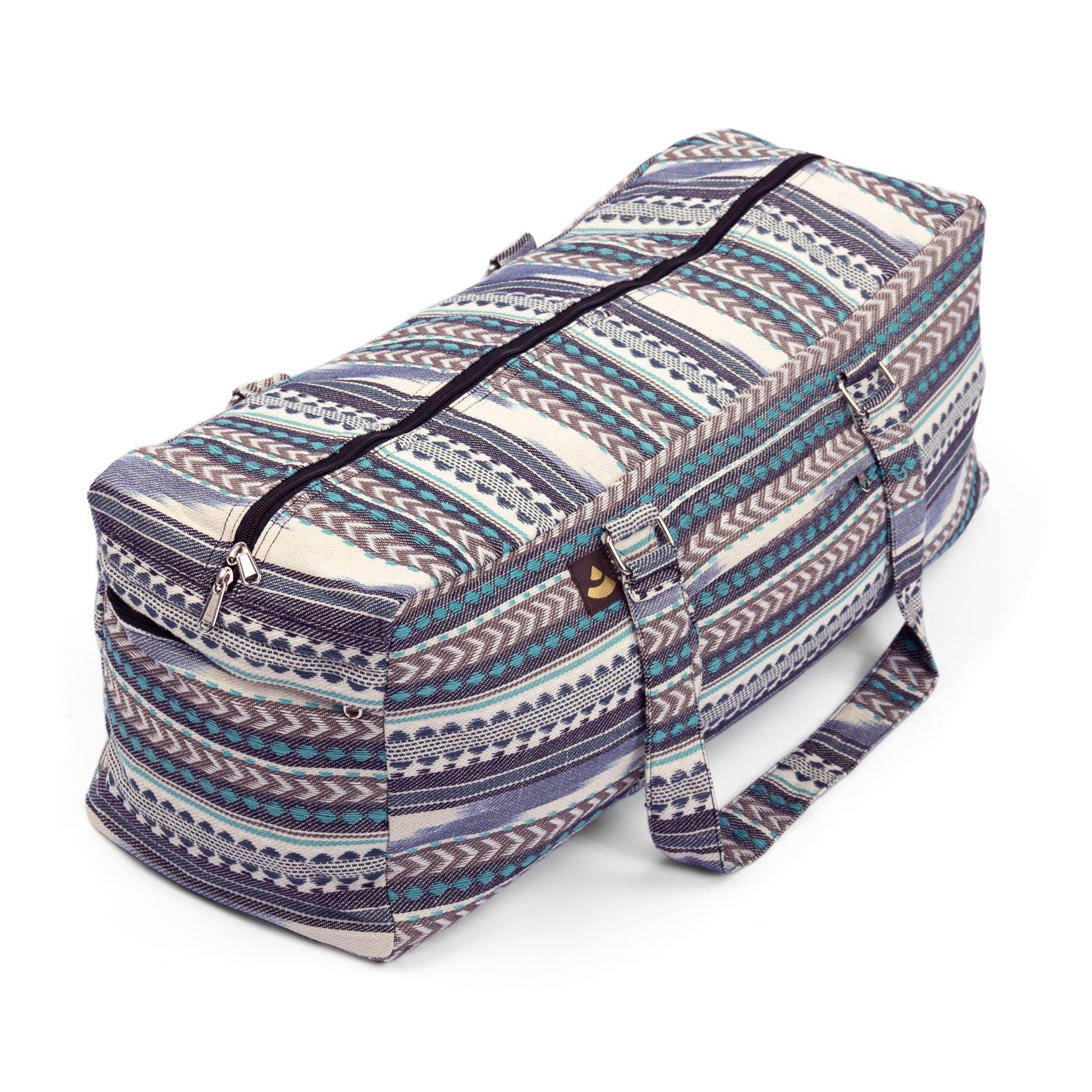 bodhi ETHNO Collection: Yoga Kit Bag Ikat-Webstoff, schwarz-weiß-blau gemustert