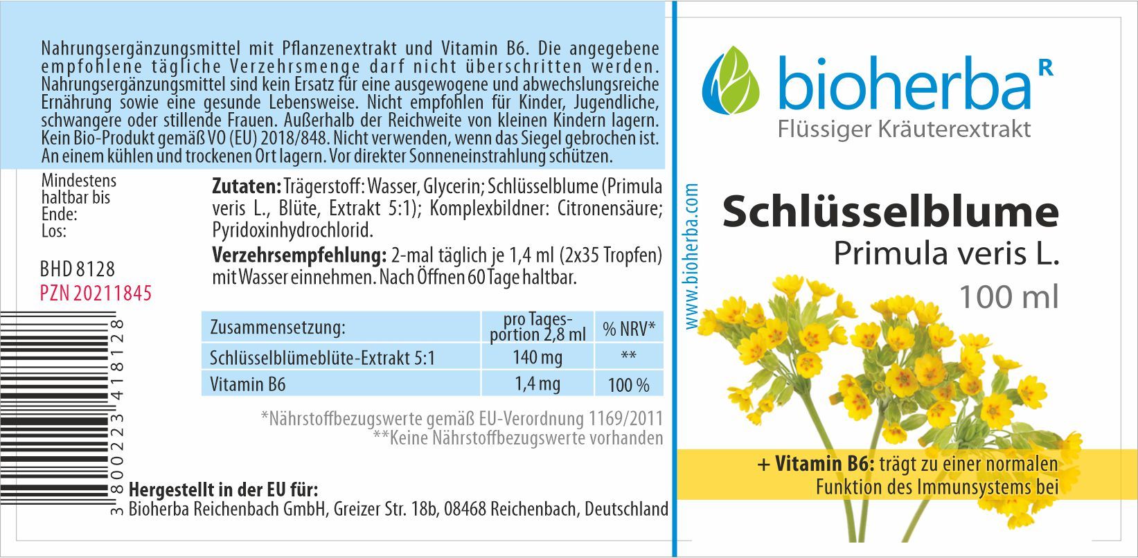 Bioherba Schlüsselblume Primula veris L. Tropfen Tinktur