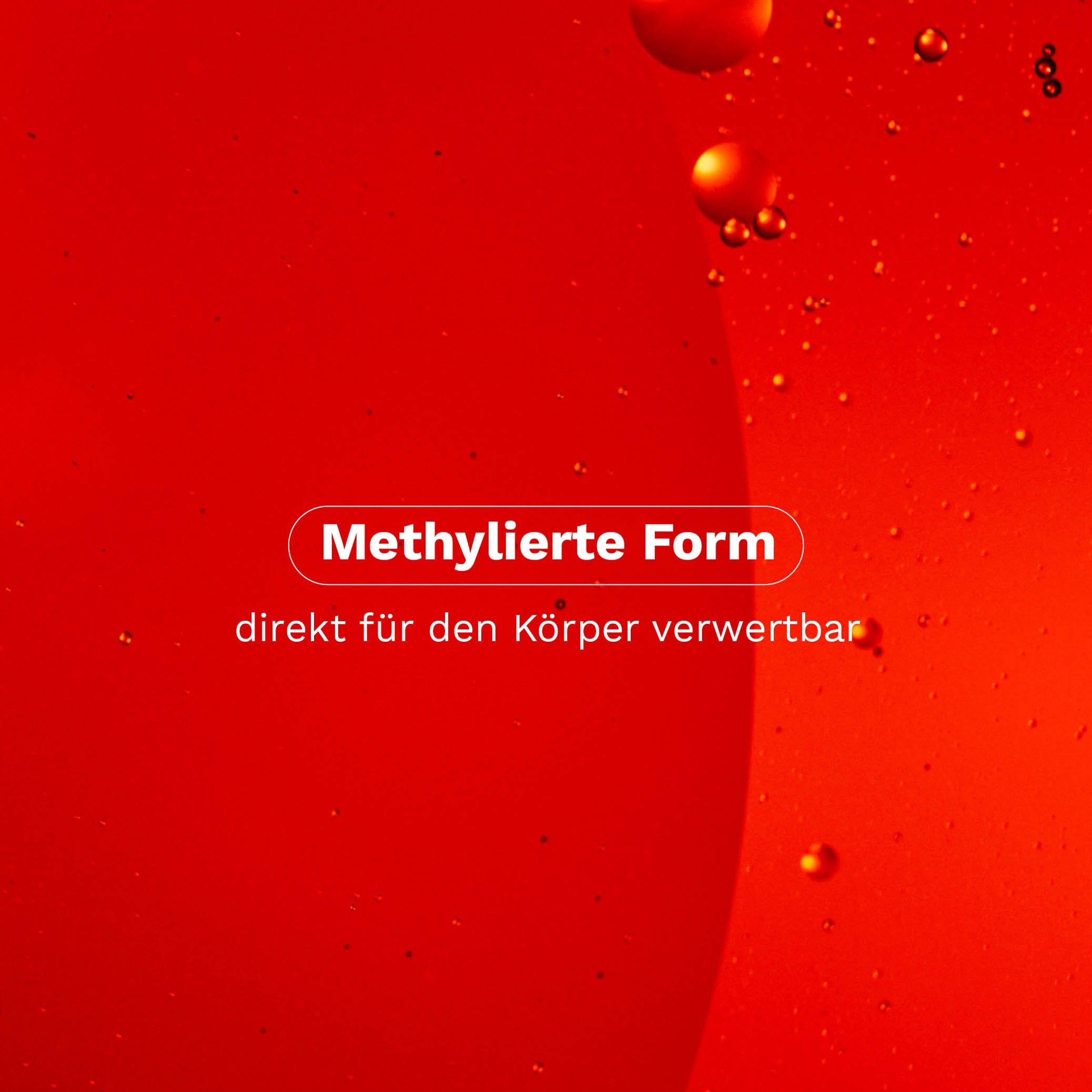 Flasche mit Vitamin B12 Methylcobalamin.