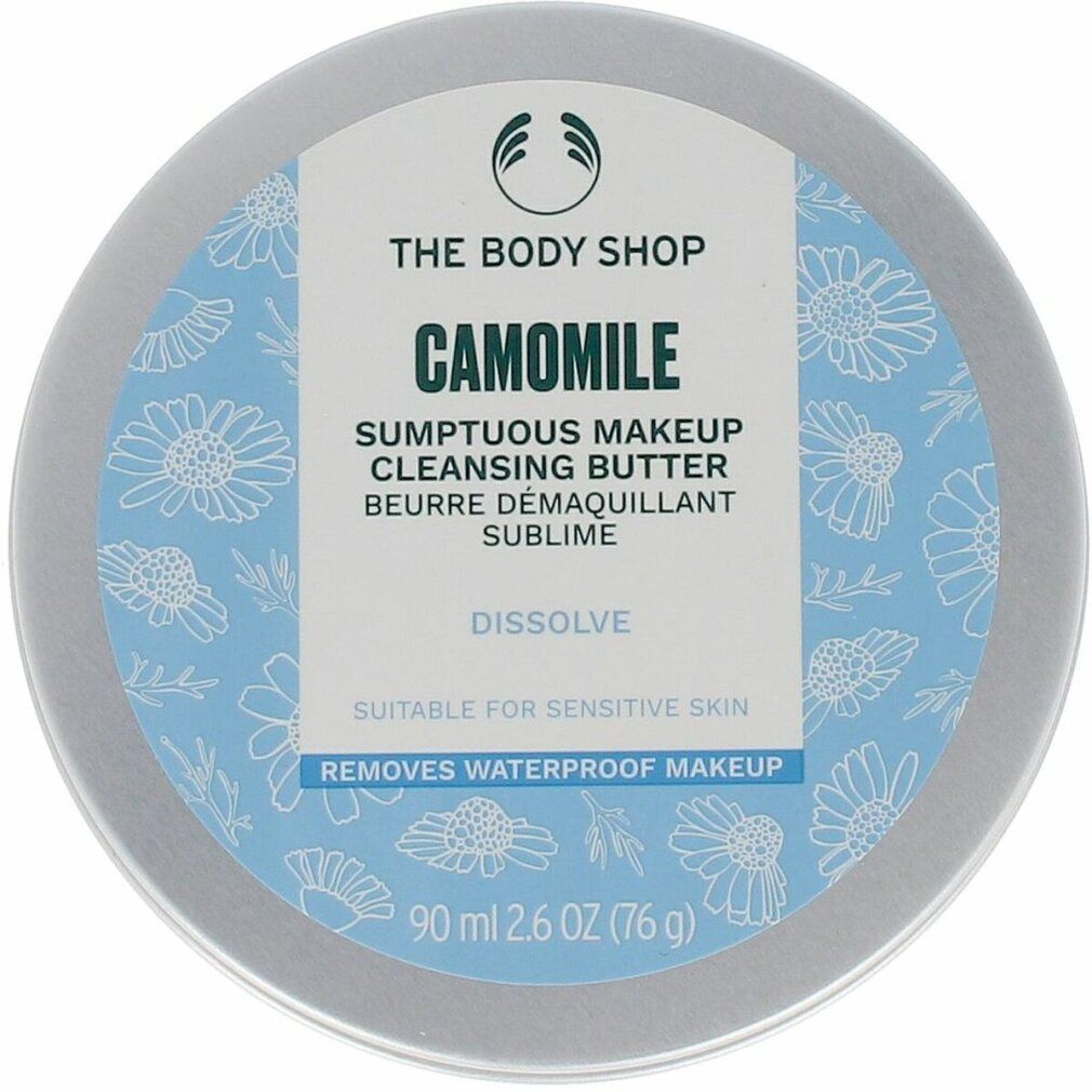 Runde Dose mit blauem Etikett. Aufschrift: CAMOMILE, Sumptuous Makeup Cleansing Butter. Geeignet für empfindliche Haut. Entfernt wasserfestes Make-up.