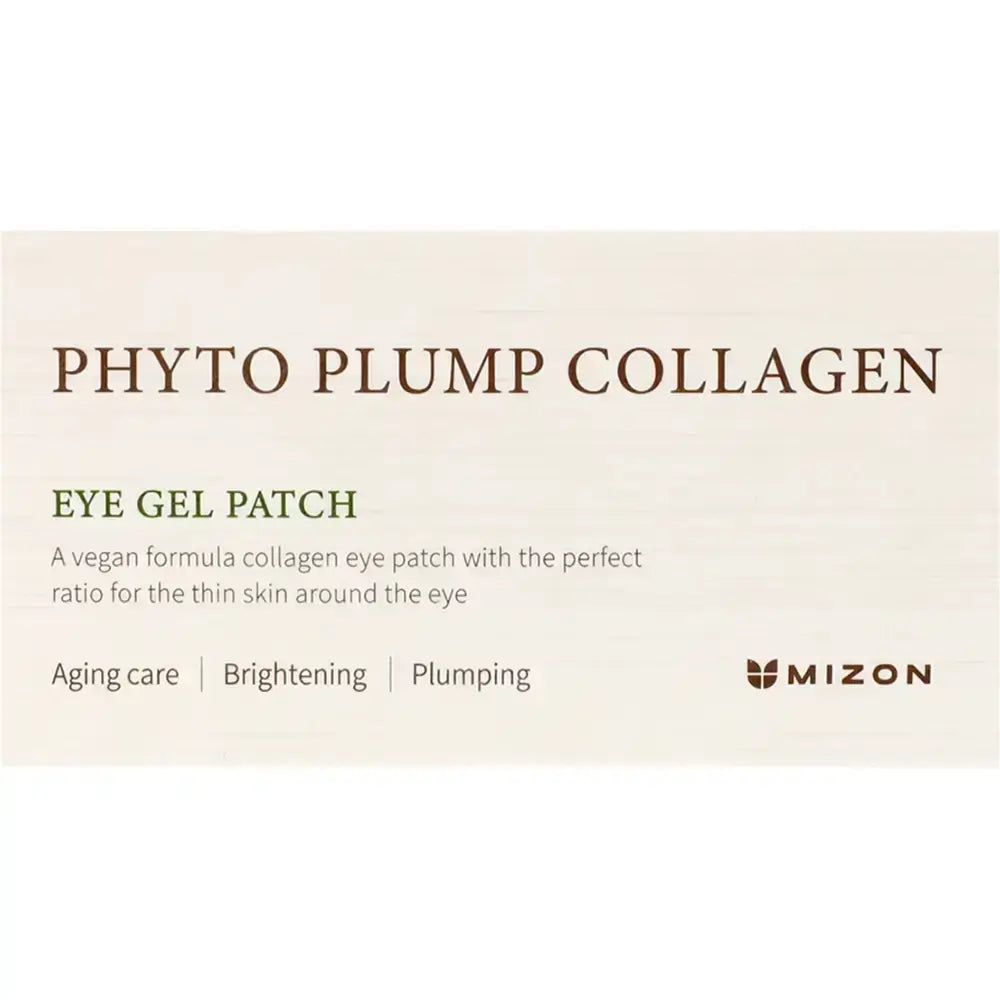 Verpackung mit Aufschrift: Phyto Plump Collagen Eye Gel Patch. Marke: Mizon. Text: Aging care, Brightening, Plumping.