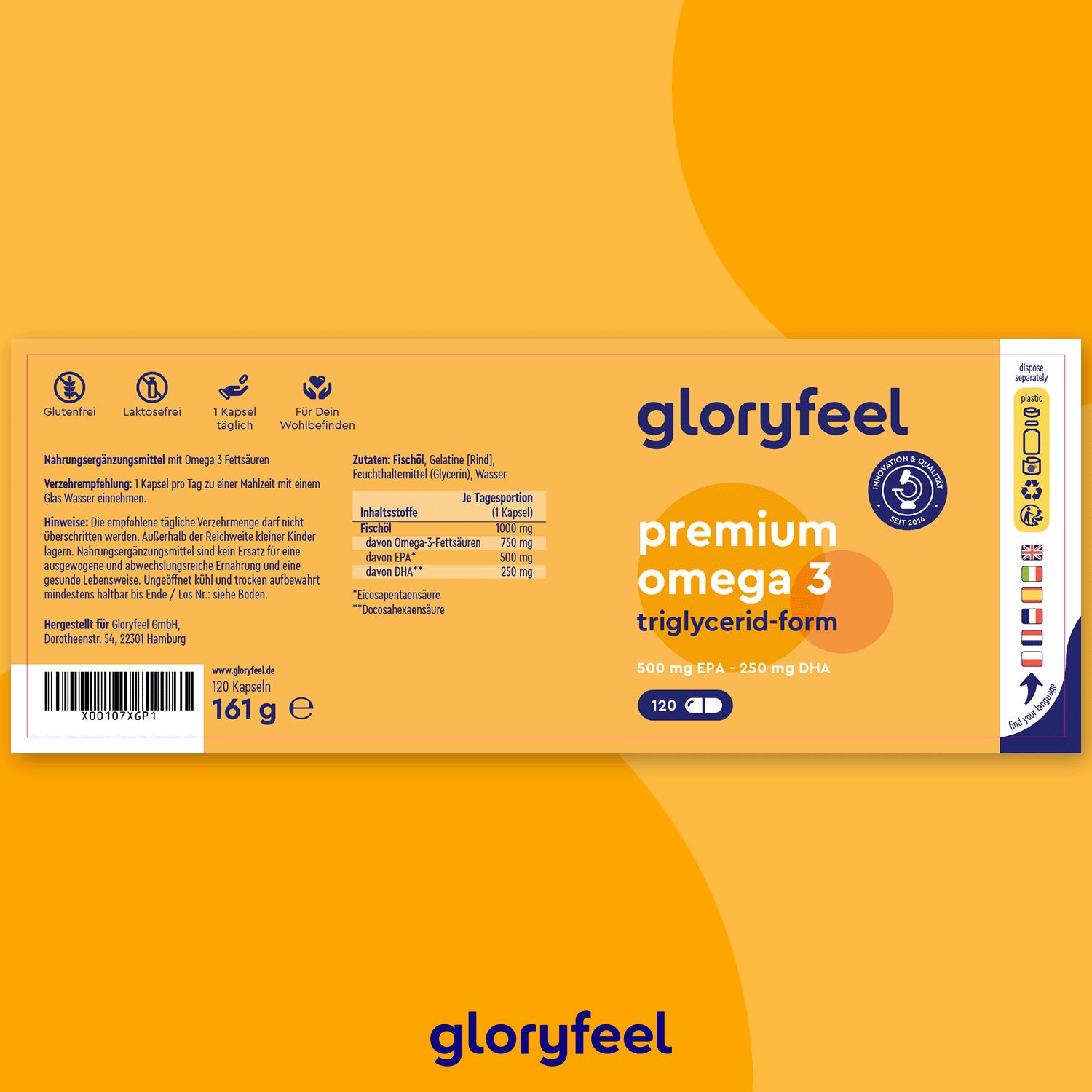 gloryfeel® Premium Omega 3 Fischöl Kapseln 120 St