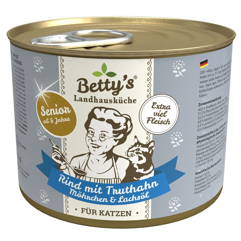 Bettys Landhausküche Cat Senior Rind & Truthahn mit Möhren Lachsöl