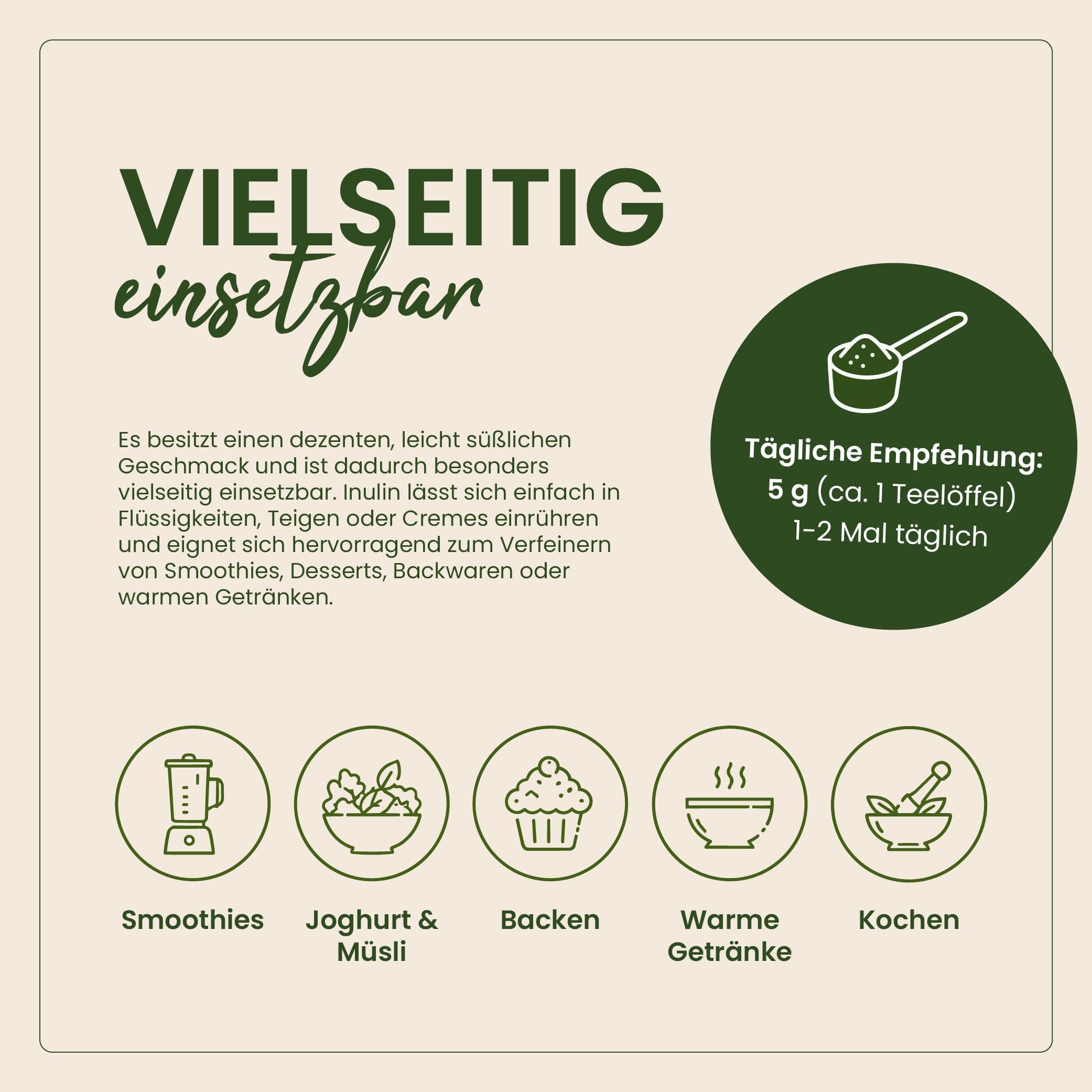 Taste Market Bio Inulin Pulver: Vielseitig einsetzbar für Smoothies, Joghurt, Backen.