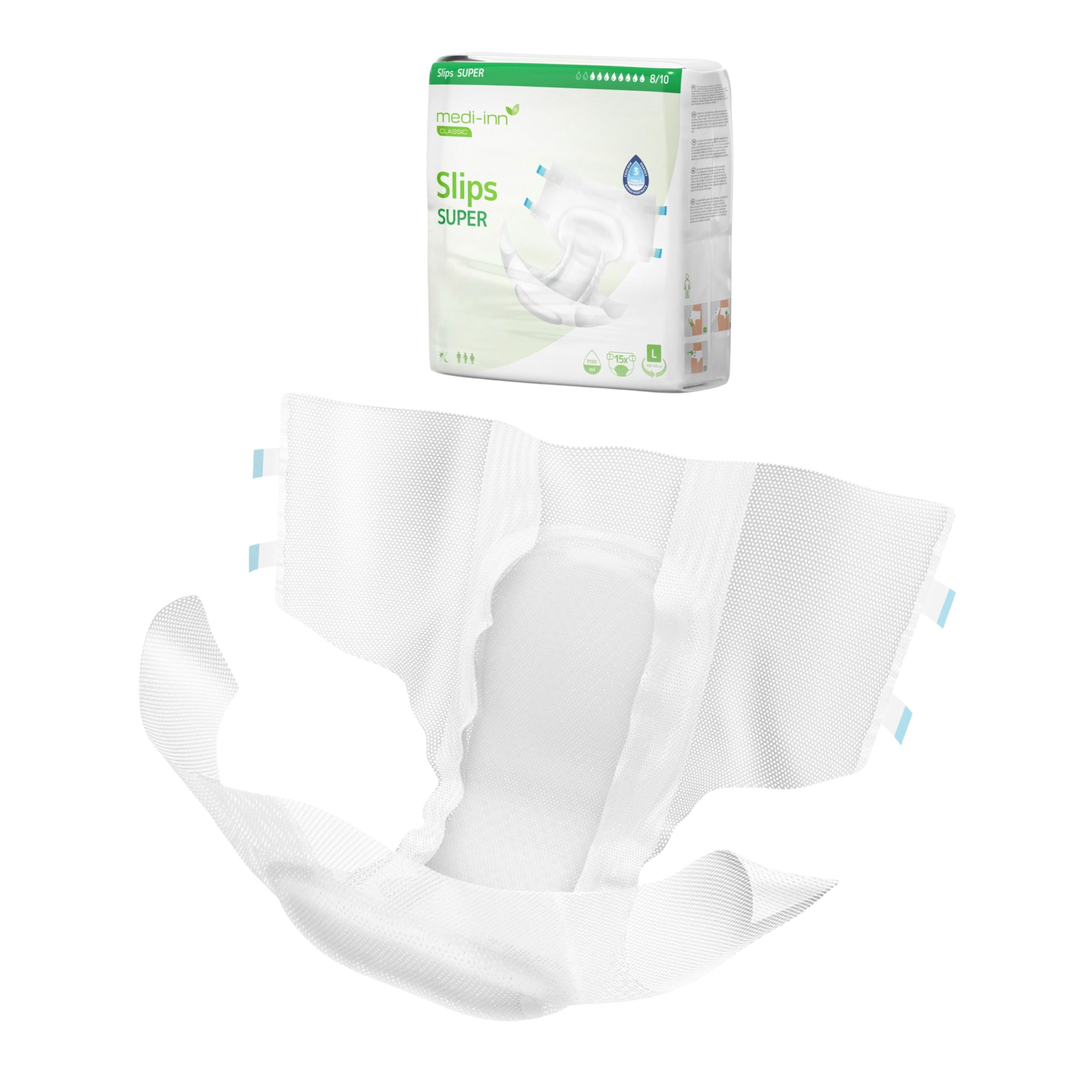 Inkontinenz-Slip und Verpackung von Medi-Inn Slips SUPER. Größe L.