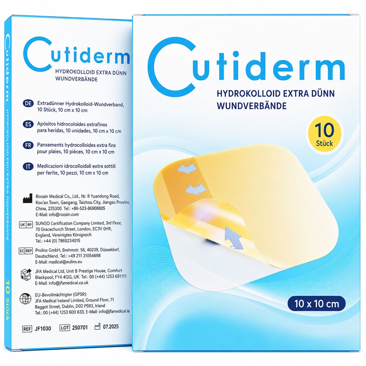 Medicazioni idrocolloidali extra sottili 10 cm x 10 cm Cutiderm