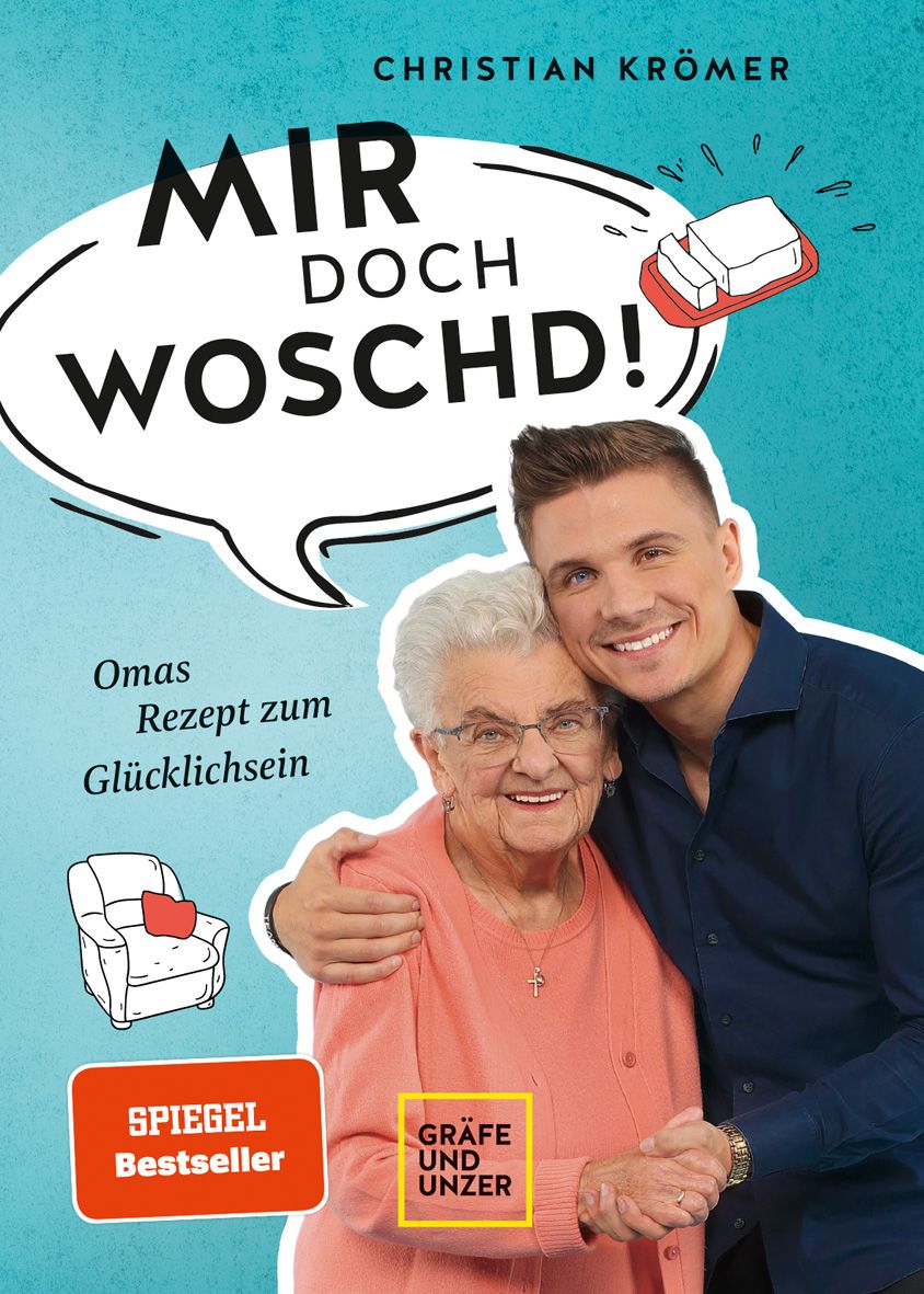 Buchcover mit Titel MIR DOCH WOSCHD!, Autor Christian Krömer. Abgebildet sind eine ältere Frau und ein Mann, die sich umarmen.