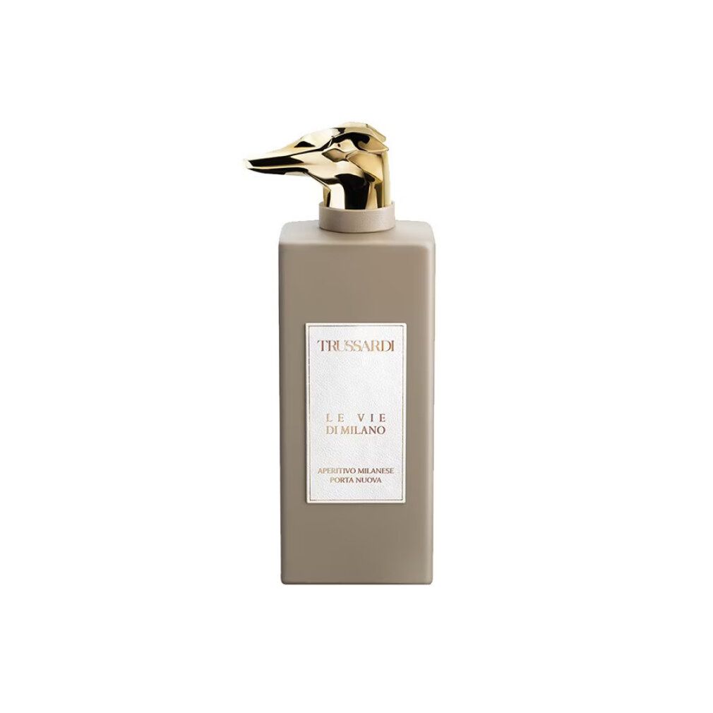 Trussardi Le Vie Di Milano Eau de Parfum Flakon mit goldenem Tierkopf-Verschluss.