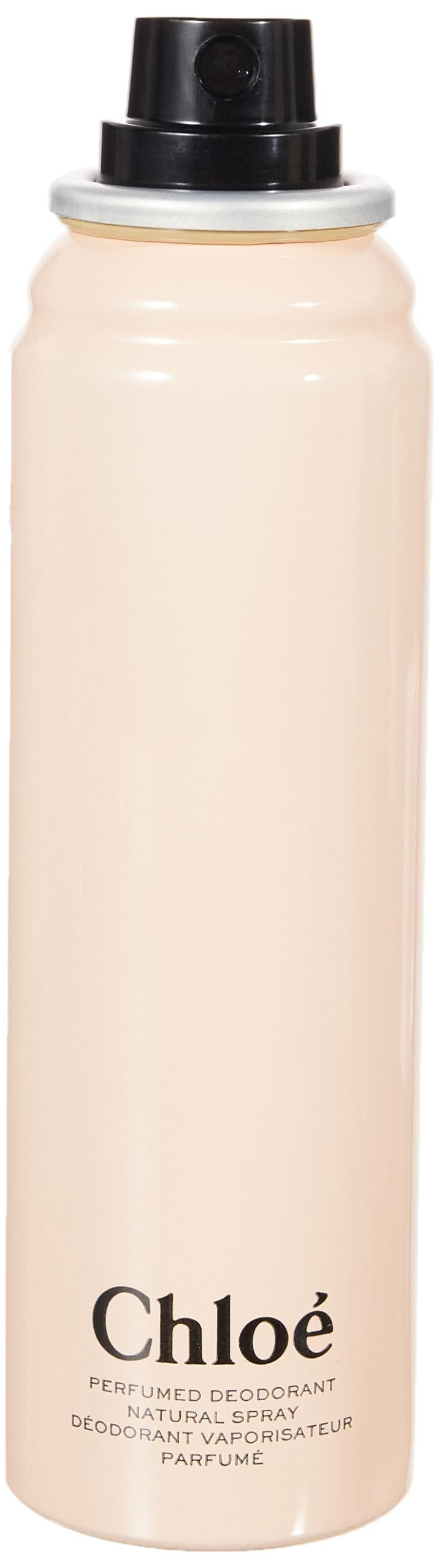 Hellrosa Deodorant-Spray mit schwarzem Chloe-Logo. Der Deckel ist schwarz.