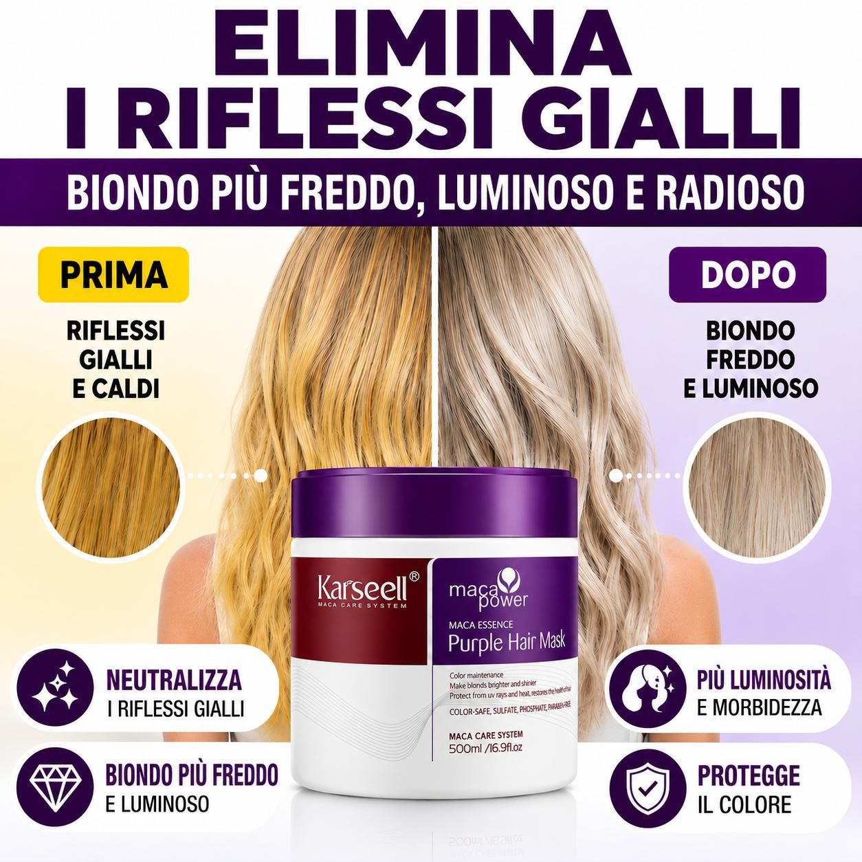KARSEELL Violette Anti-Gelbstich-Haarmaske für Blond Platin und Grau