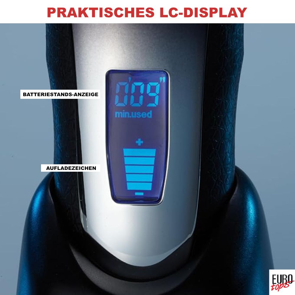 EUROtops Aufladbarer Rasierer mit LC-Display, Trimmer, 60 Min. Laufzeit