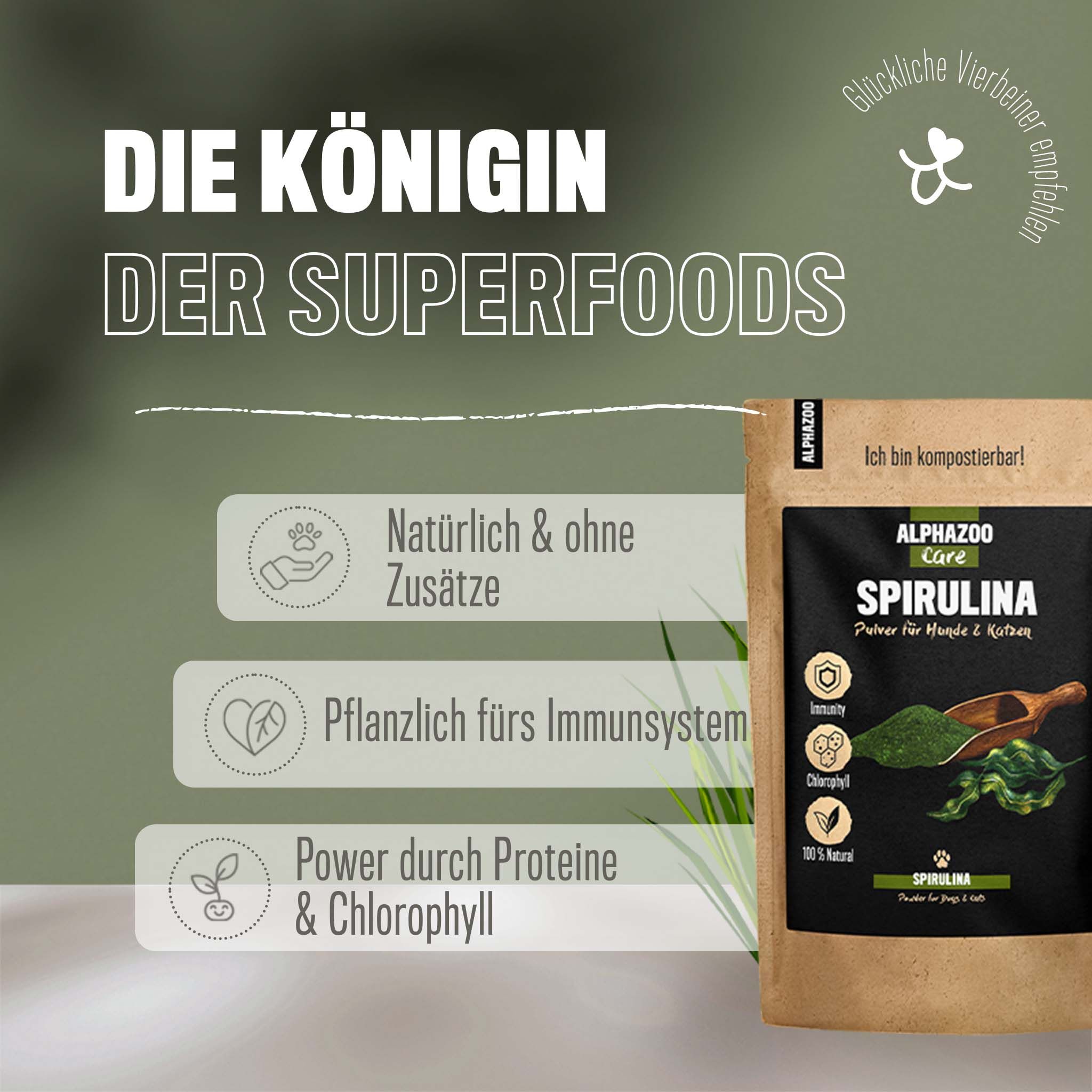 Alphazoo Spirulina-Pulver für Hunde und Katzen 100 g Pulver