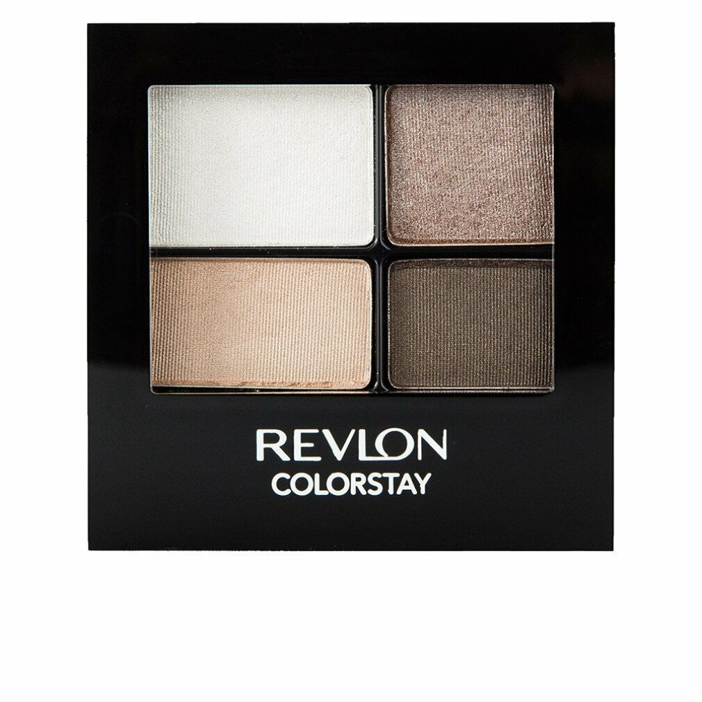Revlon Colorstay Lidschatten-Palette mit vier Farbtönen. Schwarze Verpackung. Helle und dunkle Brauntöne.