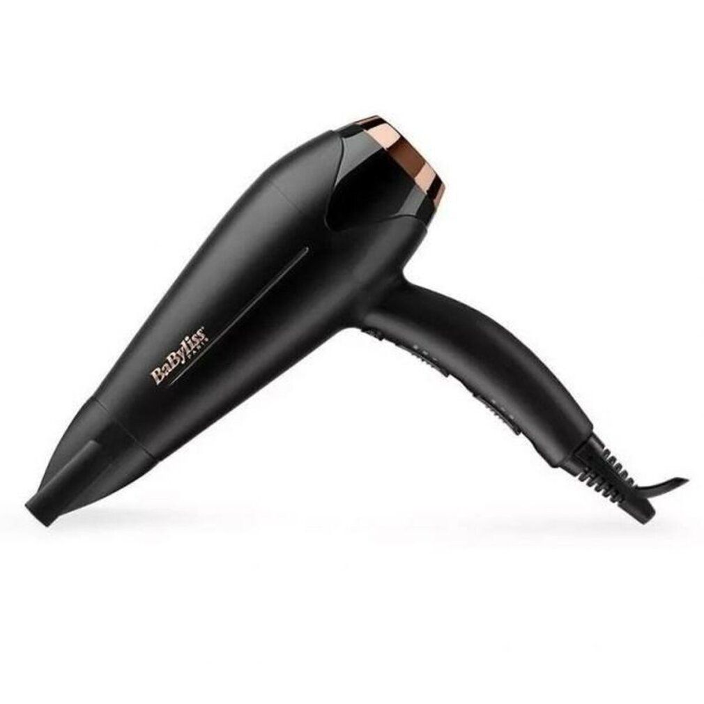 Schwarzer Haartrockner mit bronzefarbenen Akzenten. Marke BaByliss. Kabelanschluss.