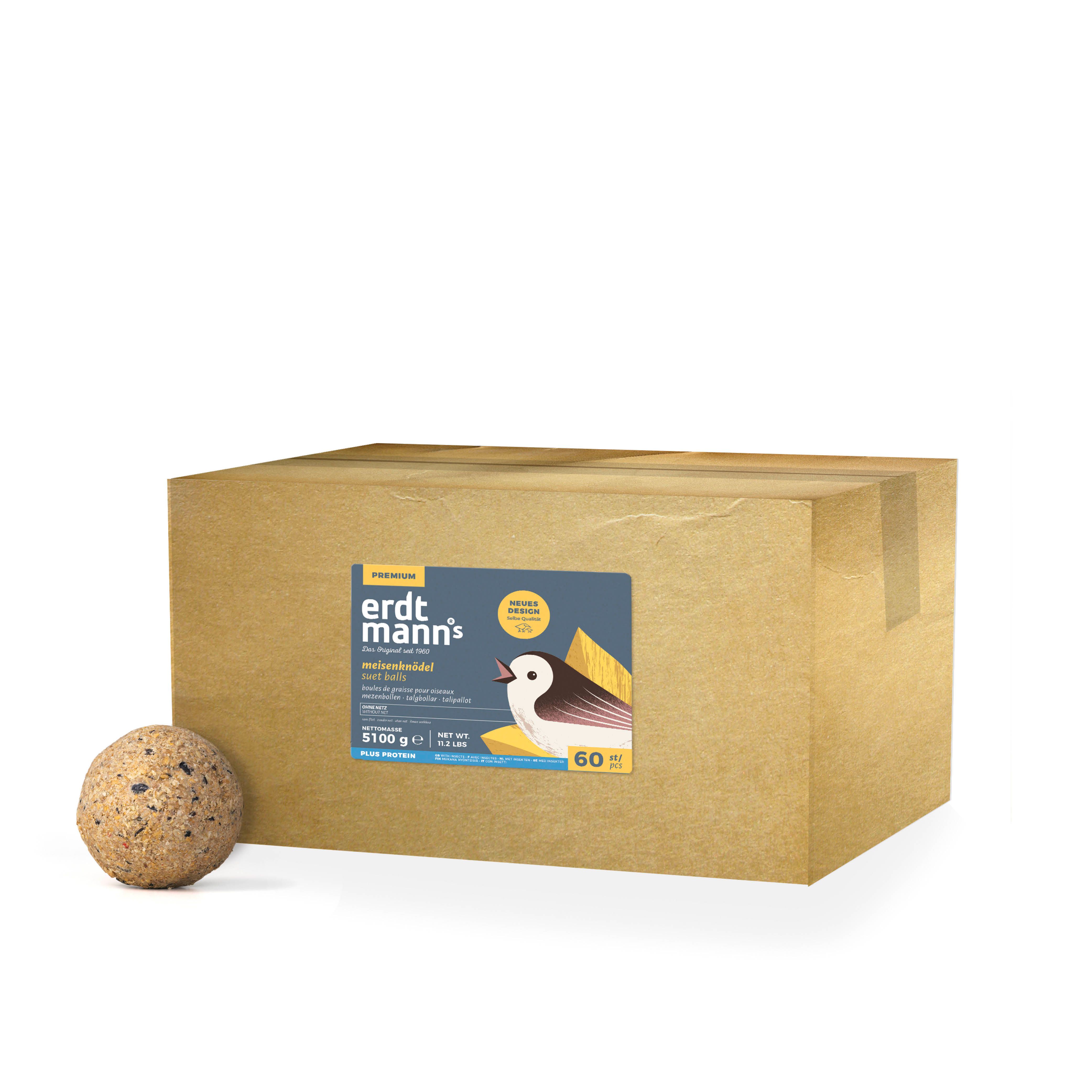 Erdtmanns Meisenknödel Plus Protein (Insekten) ohne Netz für Wildvögel 60 St