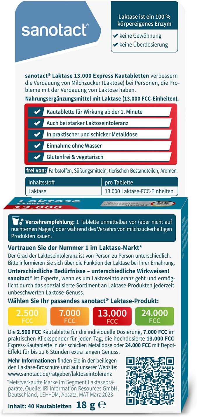 sanotact Laktase 13.000 EXPRESS • Laktose Tabletten mit Sofortwirkung • Bei Laktoseintoleranz