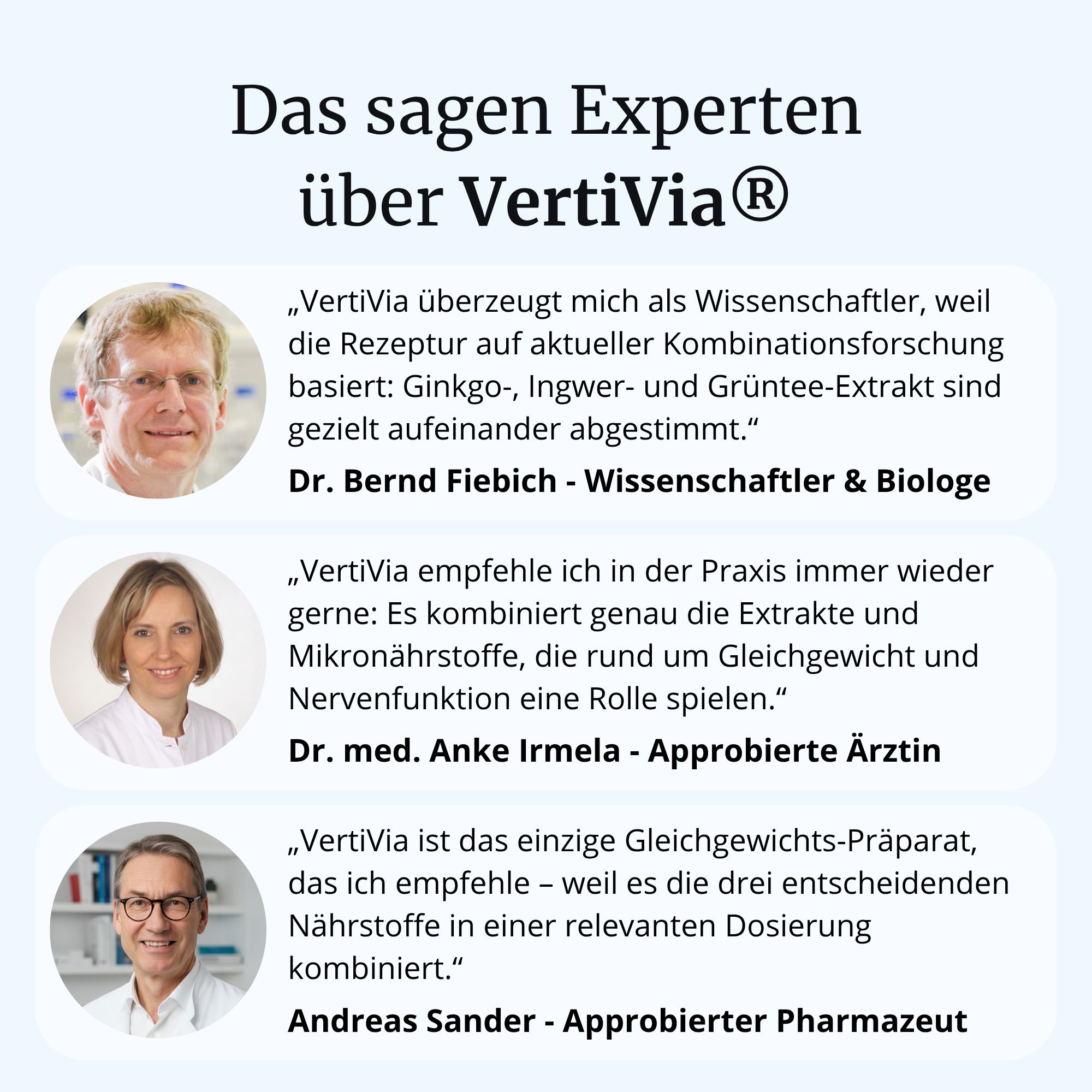 Porträts von Experten mit Zitaten über FORTEA VertiVia.
