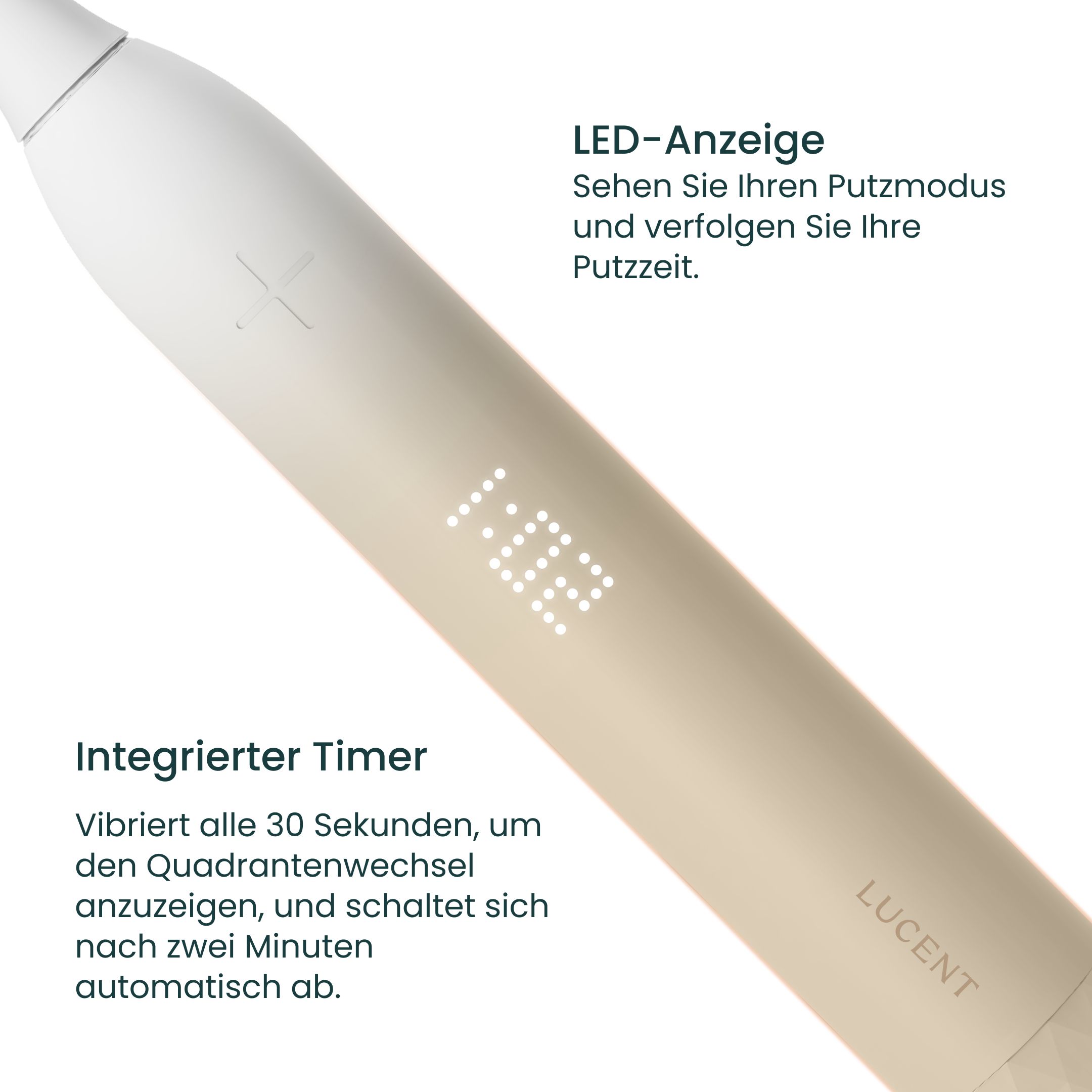 Elektrische Schallzahnbürste mit LED-Anzeige für Putzmodus und Timer.