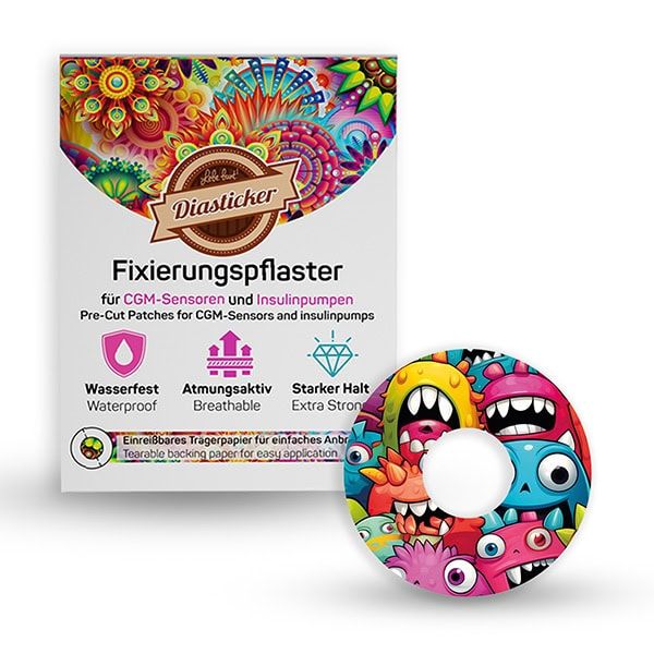 Diasticker® Freestyle Libre 3 / Plus Fixiertapes 'Monster-Mania' 5 St
