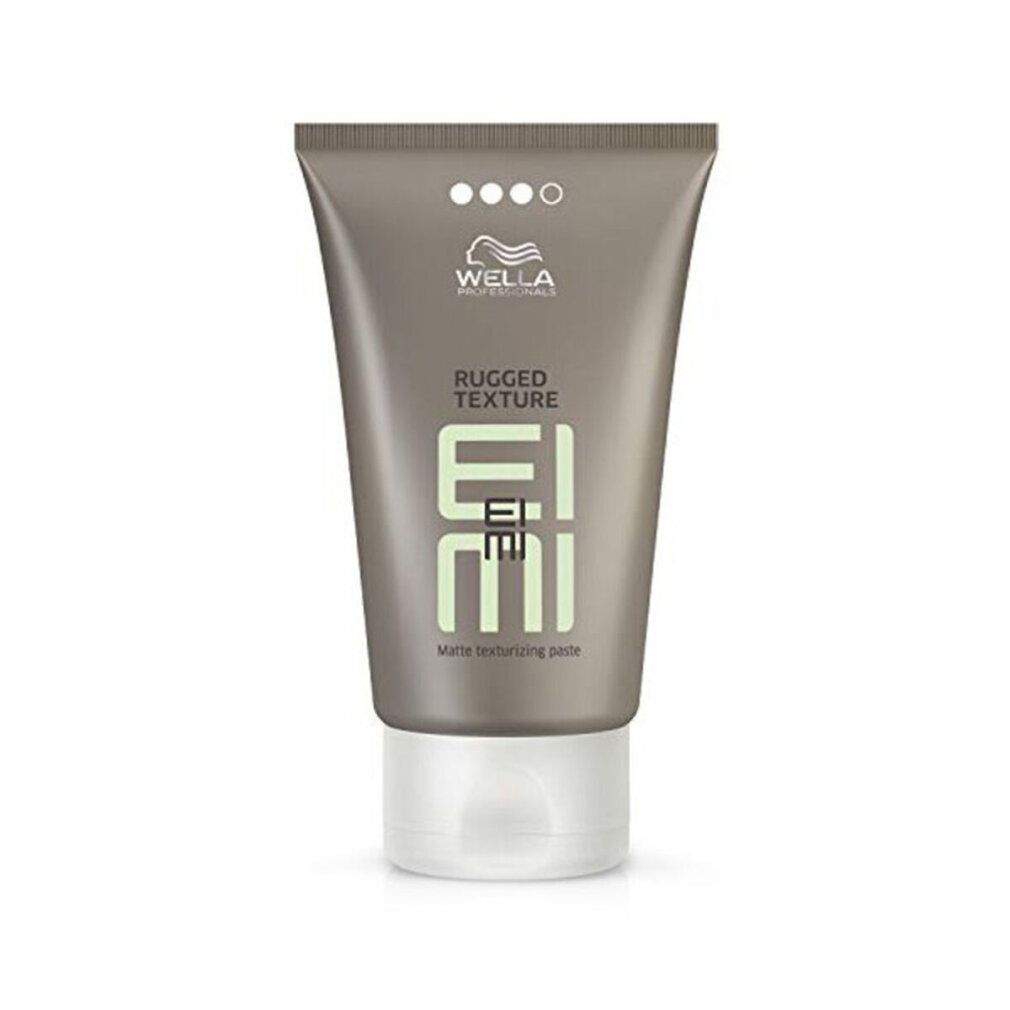 Braune Tube mit weißem Deckel. Aufschrift: Wella Eimi Rugged Texture. Matte Texturierende Paste.