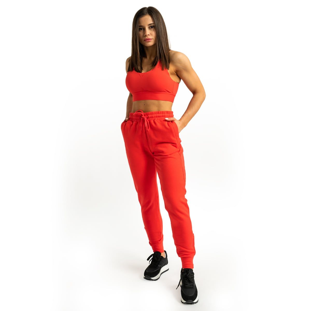 GymBeam Jogginghose Damen Slim mit Kordelzug und Reißverschlusstaschen Hot Red